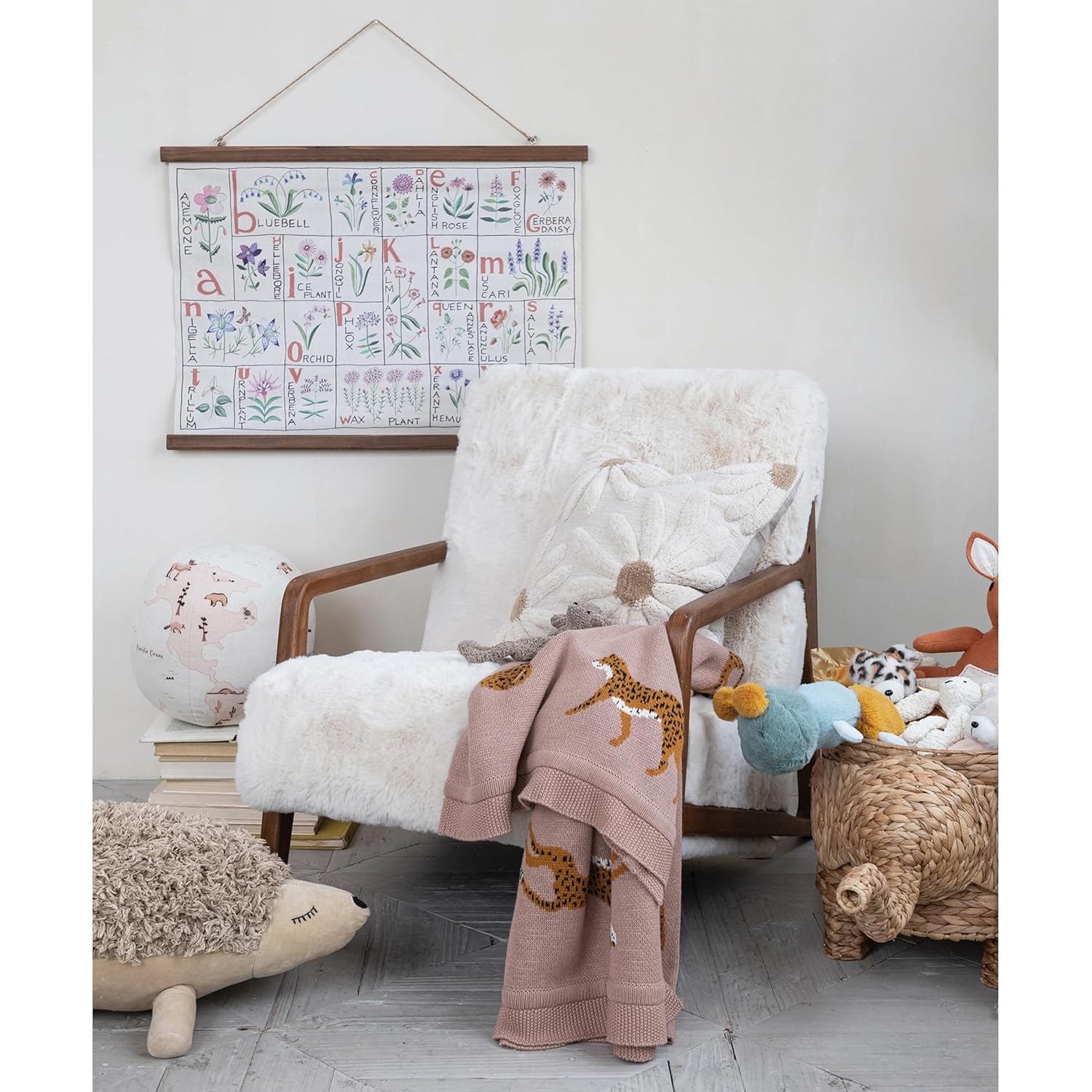 Creative Co-Op Soft Cotton Knit Baby Blanket with Cheetahs Mustard 1