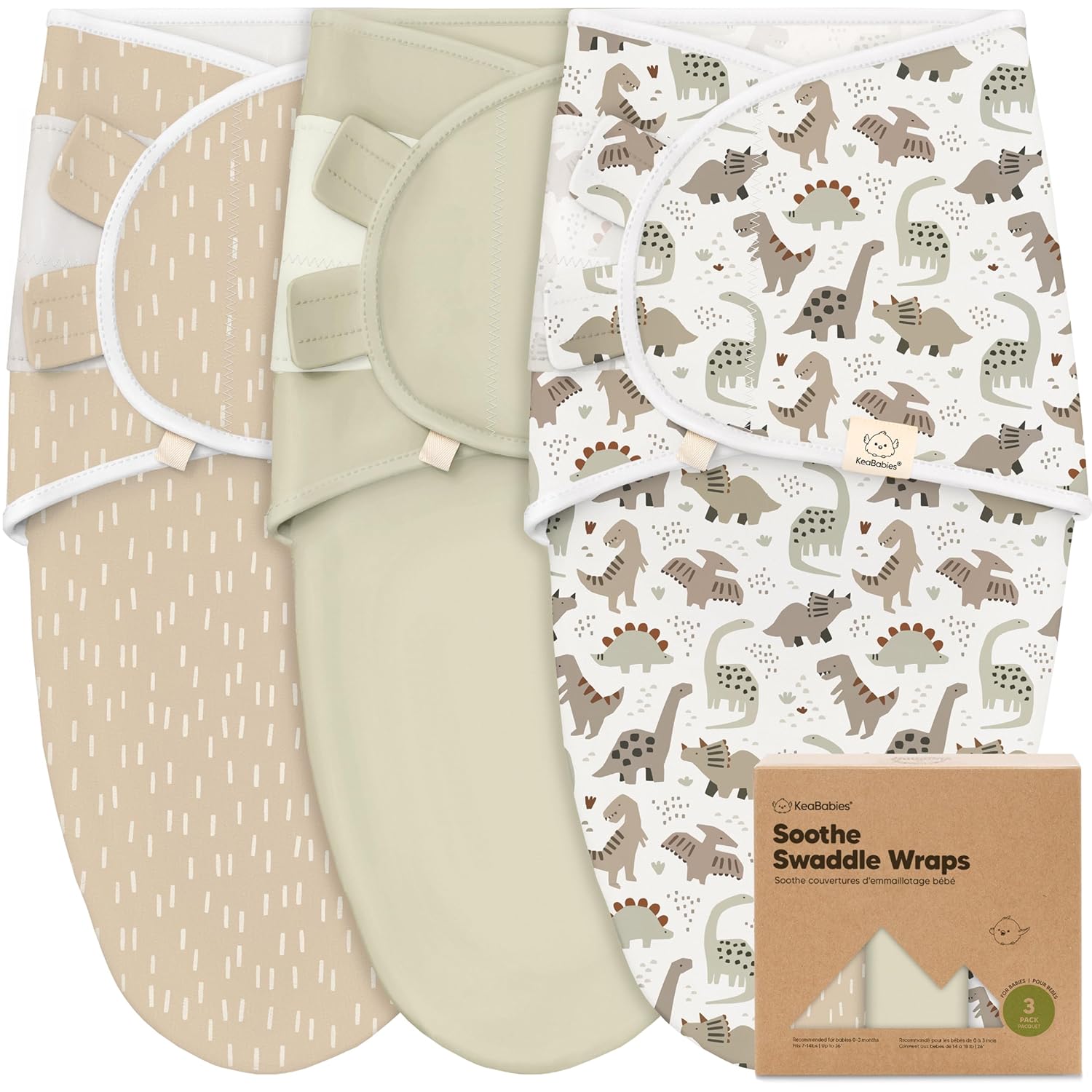 KeaBabies 3-Pack Organic Cotton Sleep Sacks - Dino Ridge