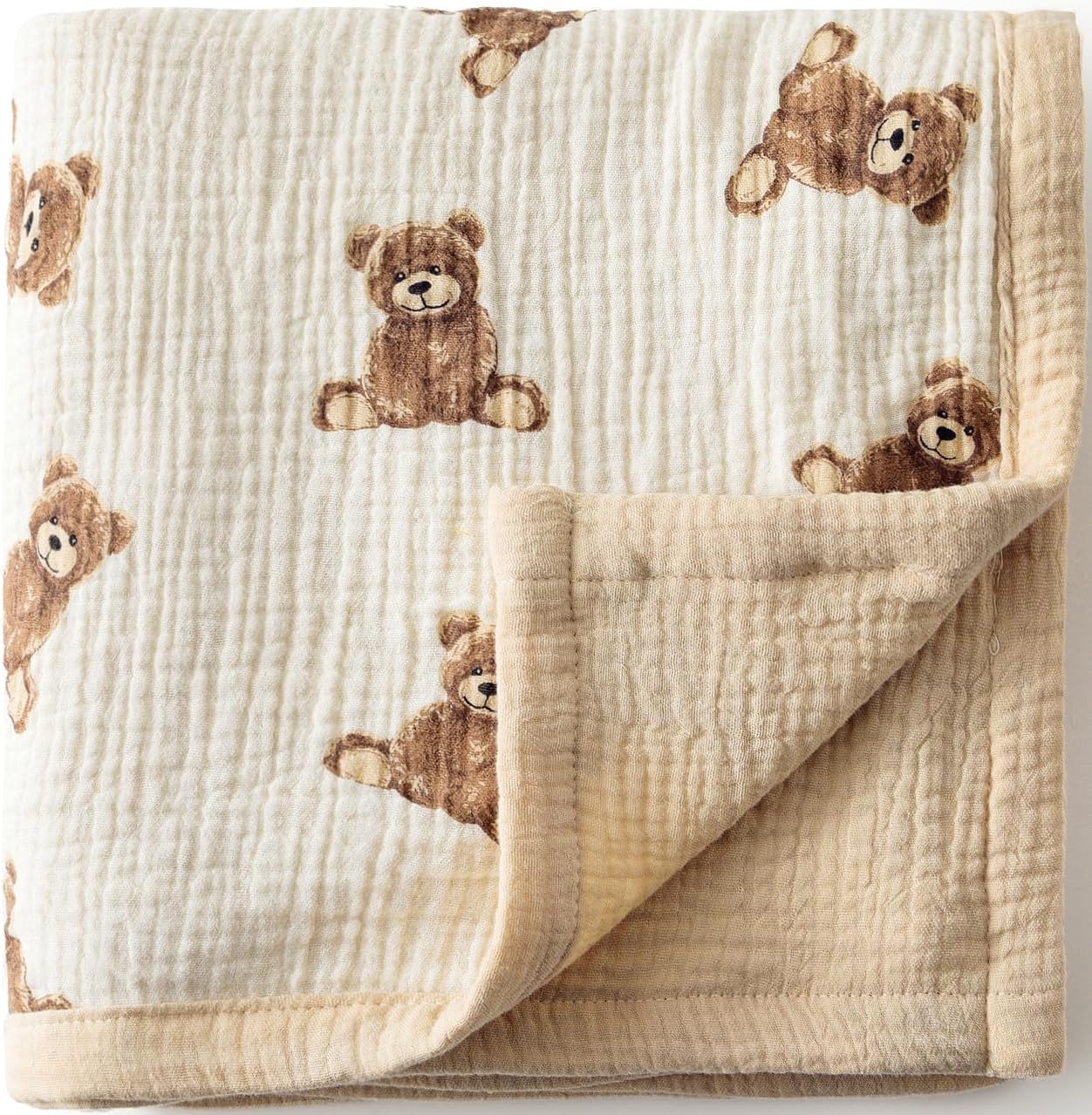 Little Jump 2-Layer Muslin Baby Blanket - Teddy Bear Design 47x47 Inches
