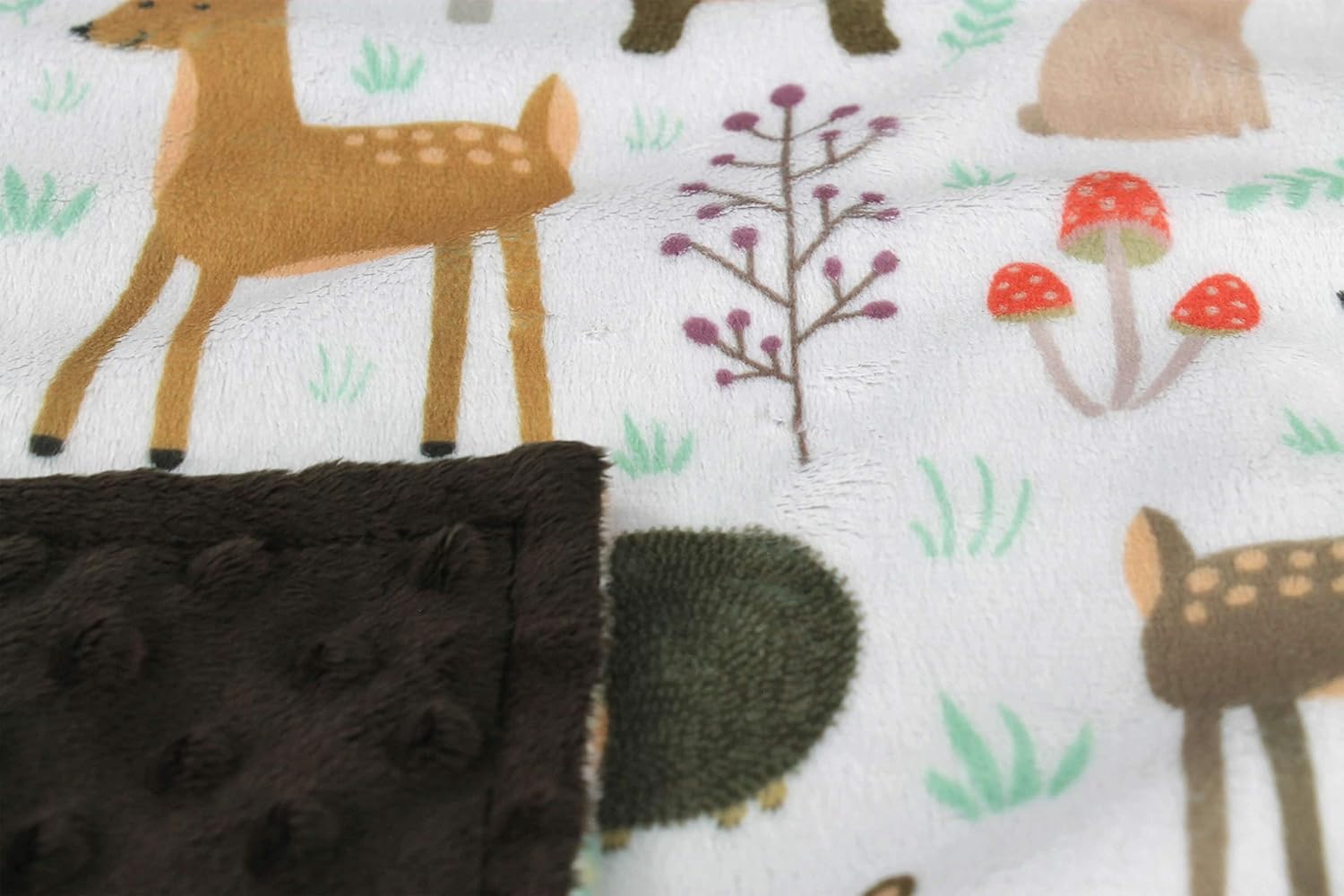 Top Tots Baby Blanket - Forest Animals with Dark Brown Minky Dot