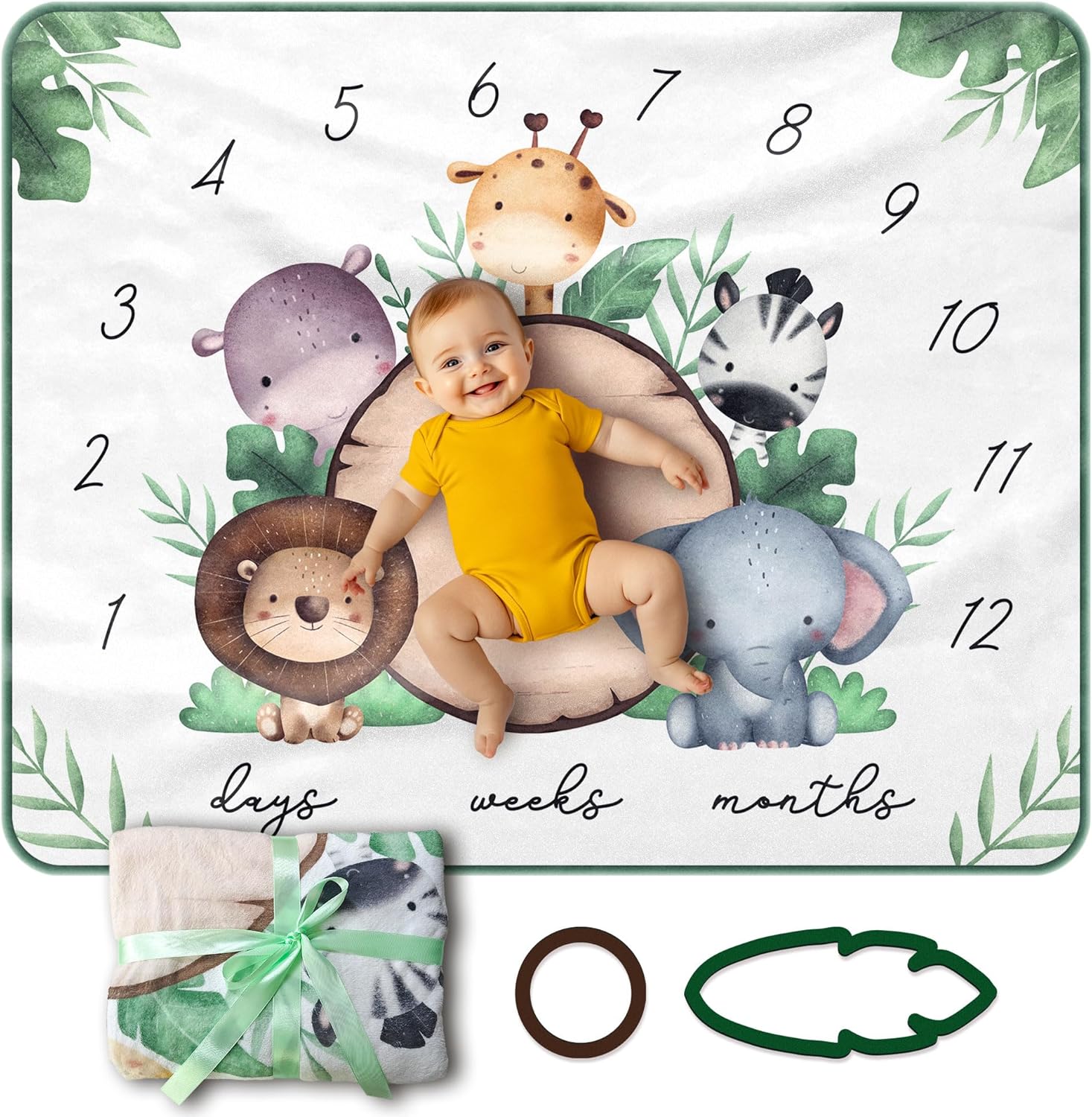 Baby Milestone Blanket 40x50 Inch Animal Print Growth Tracker