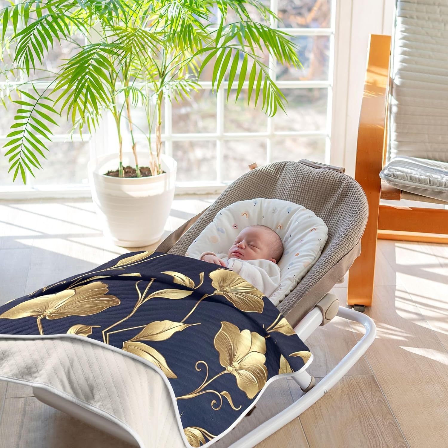 WELLDAY Golden Flowers Baby Blanket 30x40 Inch