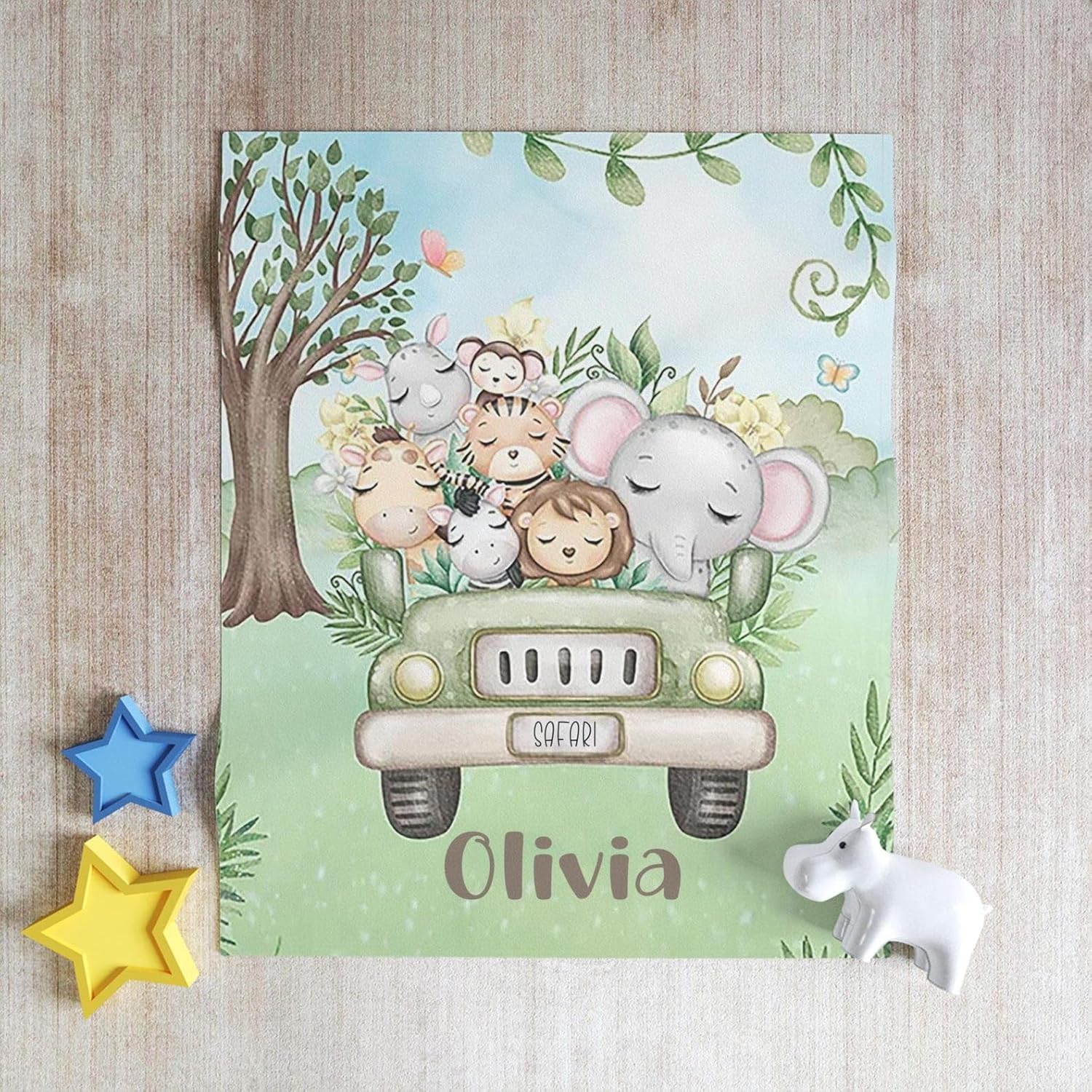 Customized Name Baby Forest Animal Blanket