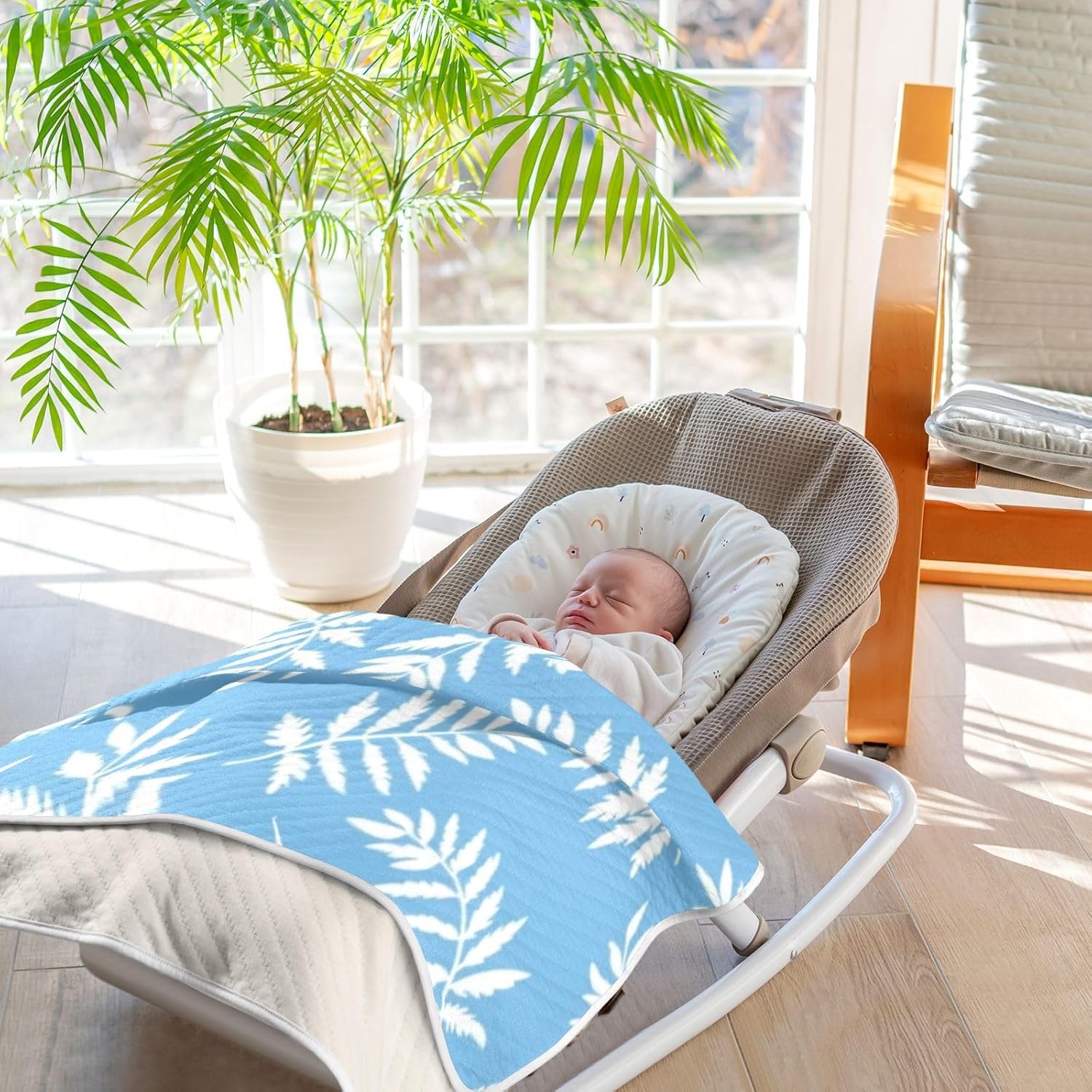 YJMYDDZ Baby Blanket with White Leaves 30x40 Inch Soft Breathable Nursery Bed Blanket