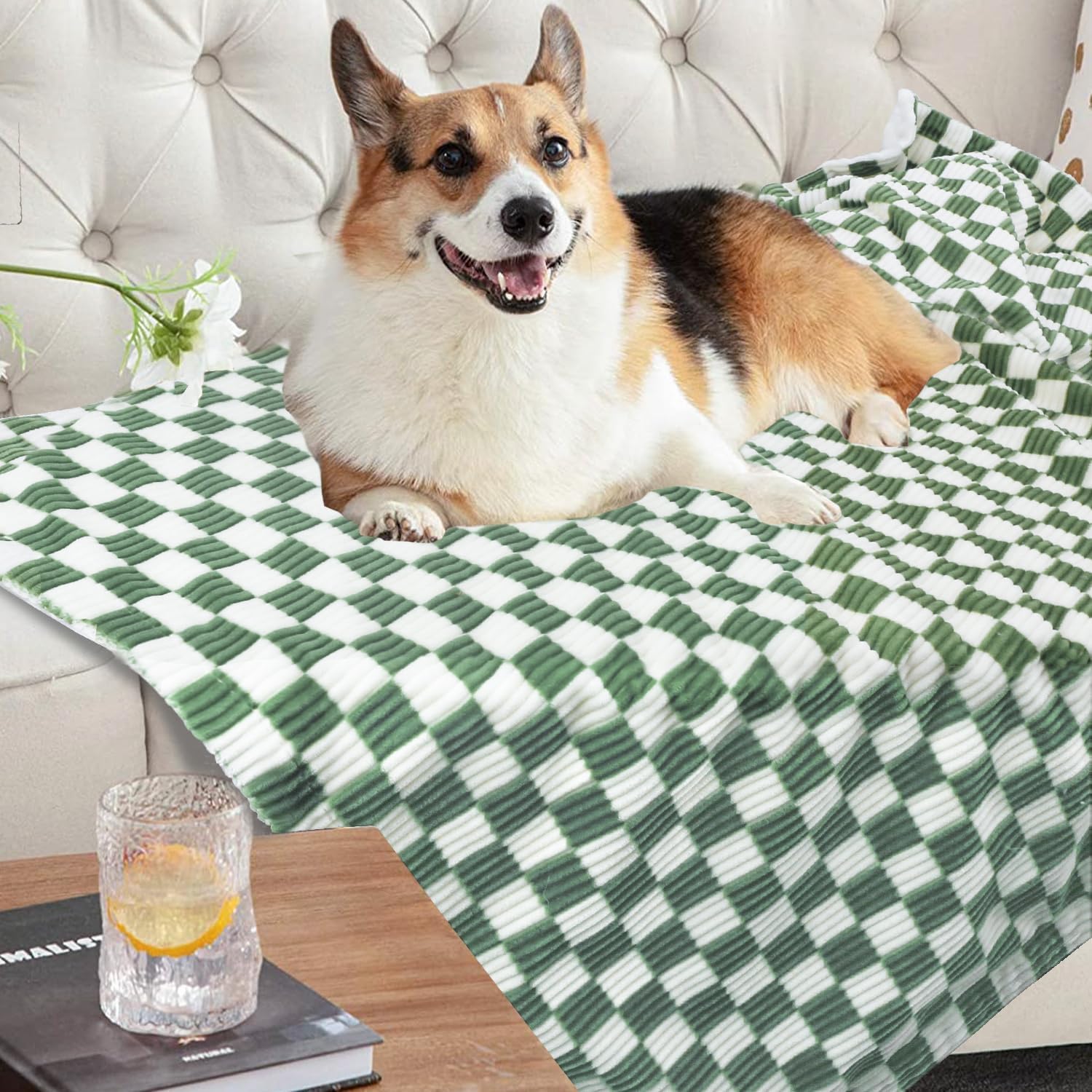 BEILIMU 3D Checkerboard Toddler Blanket Sage Green 30x40 Inches