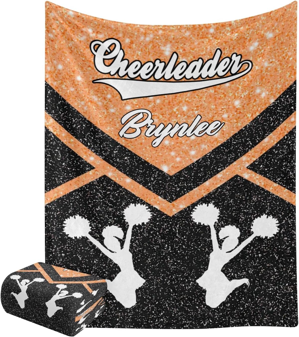 Custom Cheer Orange Baby Blanket with Name for Newborn