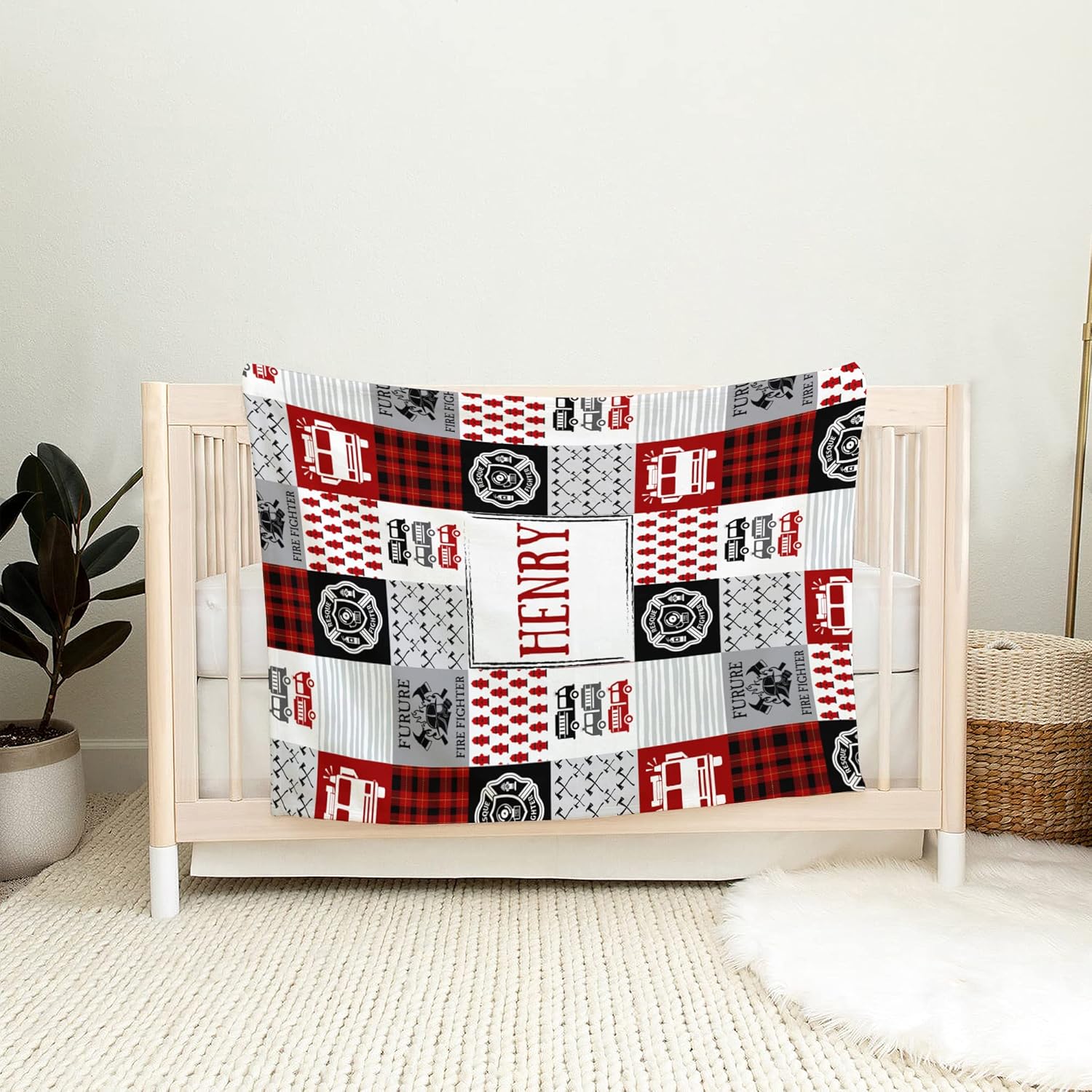 VibeCustom Personalized Firefighter Baby Blanket