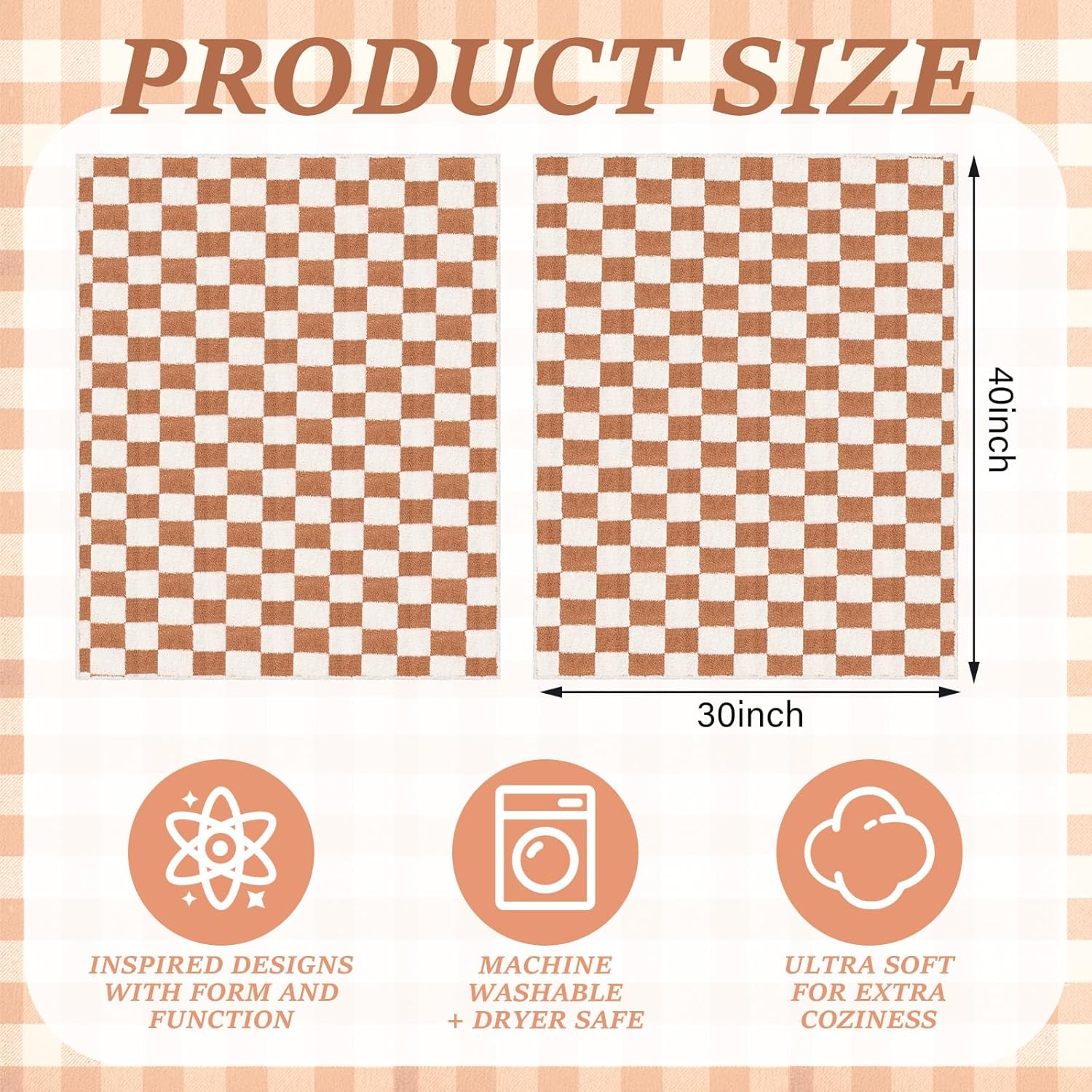 Brown Checkered Fuzzy Throw Blanket Cozy 30x40 Inch