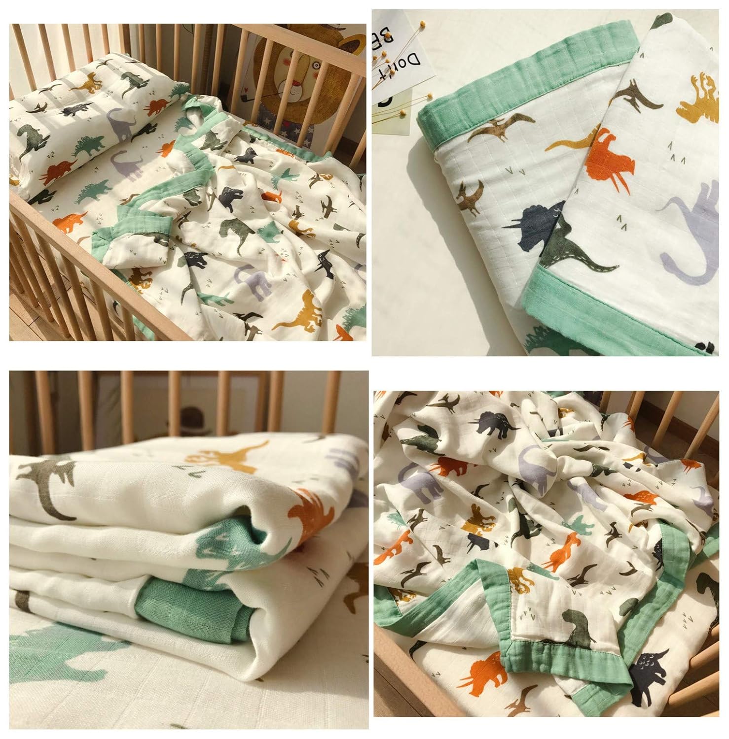 Little Jump Dinosaur Muslin Blanket - Soft Breathable and Cozy for Babies