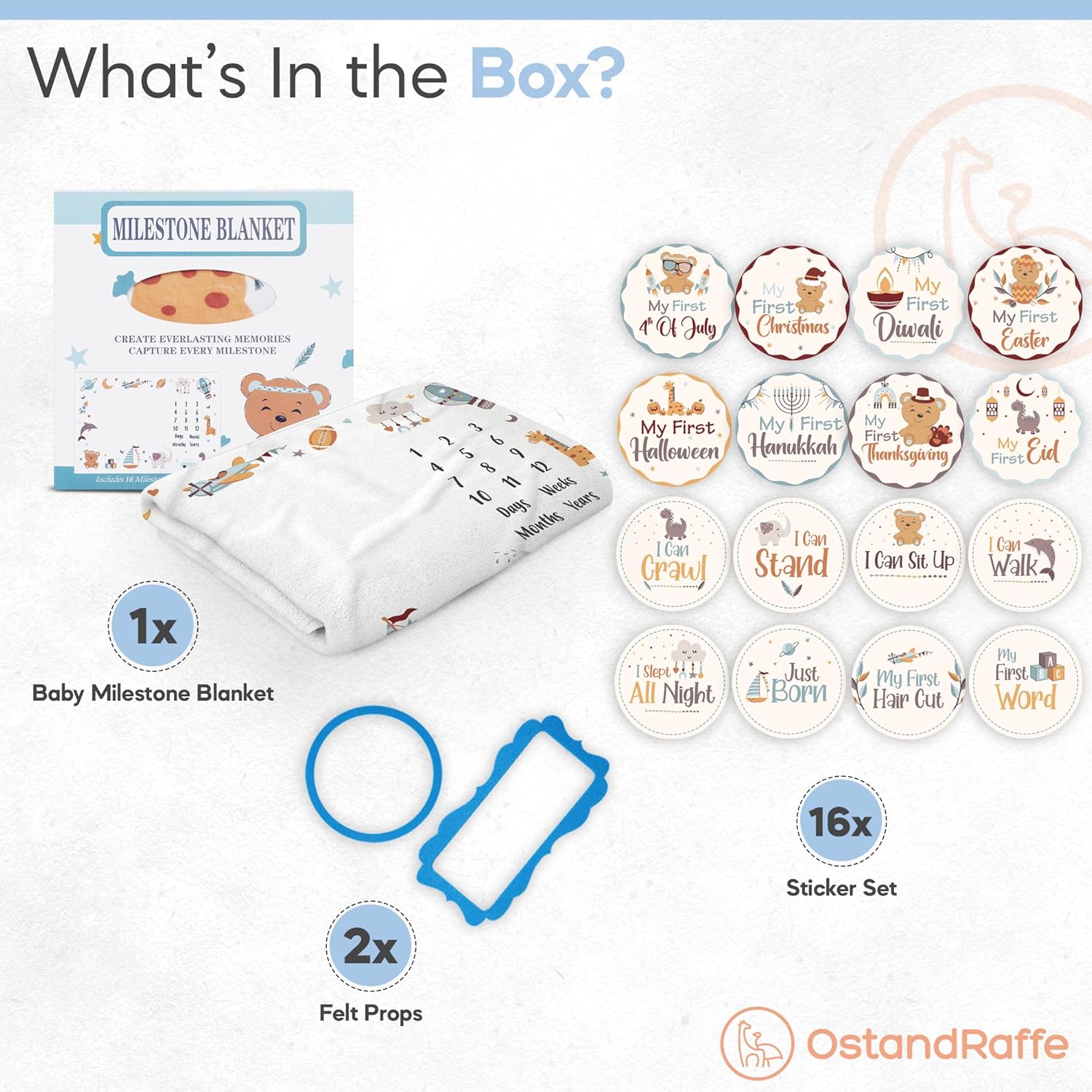 OSTANDRAFFE Monthly Baby Milestone Blanket for Boy