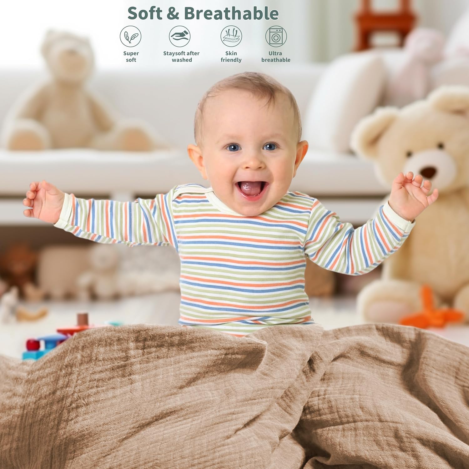 GUNTAIL Muslin Swaddle Blankets 2 Pack Beige Coffee