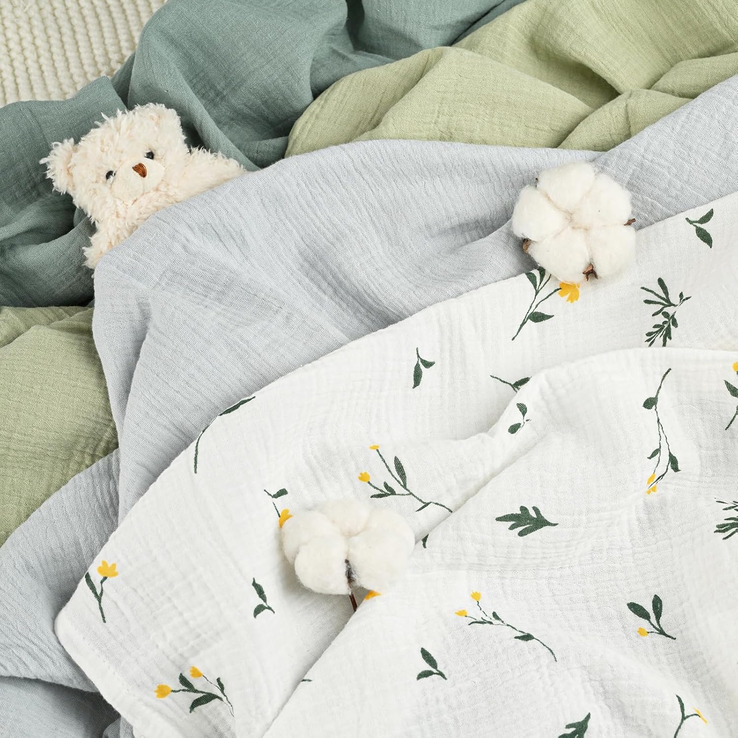 GLLQUEN BABY 4-Pack Muslin Swaddle Blankets for Newborns
