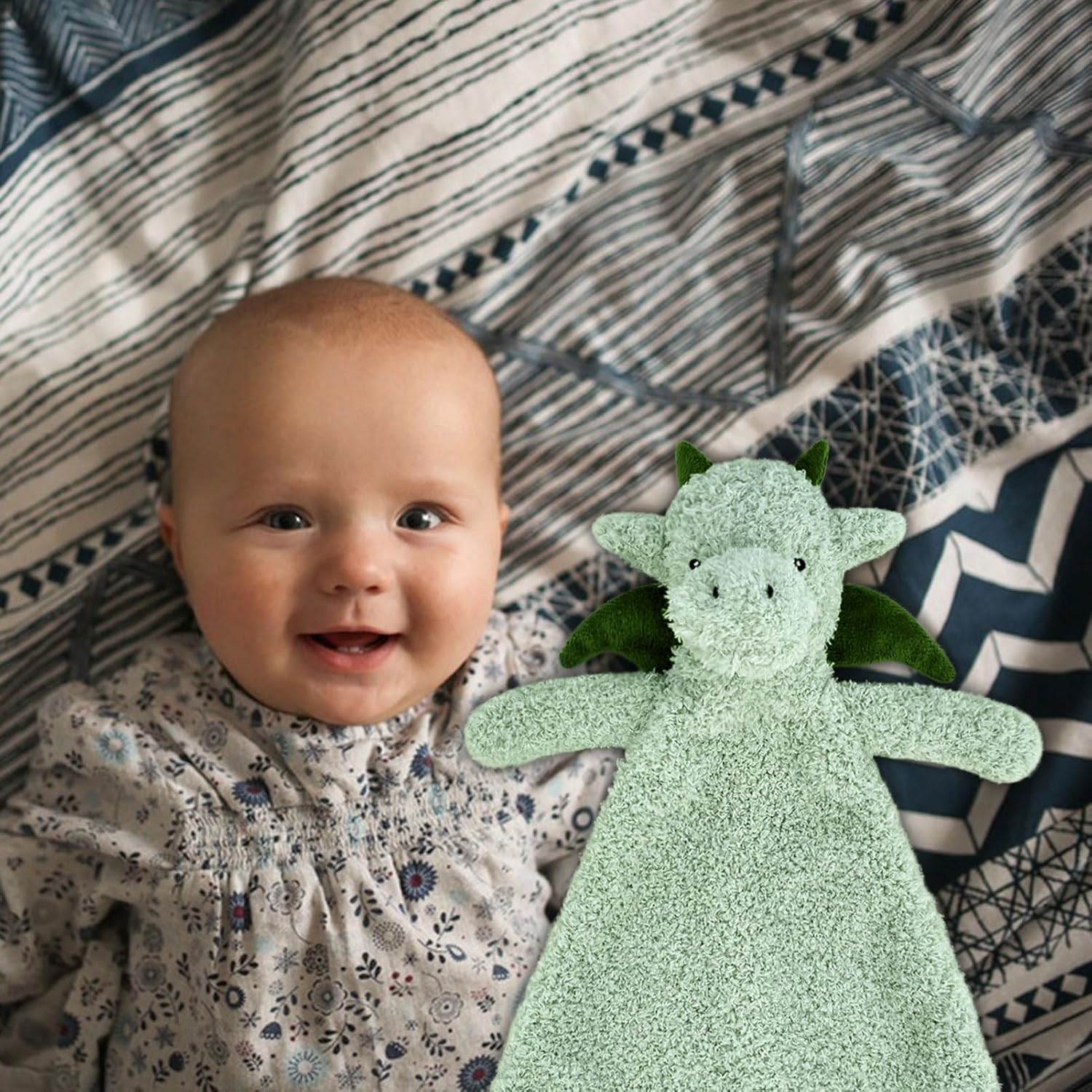 Doindute Baby Green Dragon Security Blanket Plush Dinosaur Lovey Blanket 16 Inches
