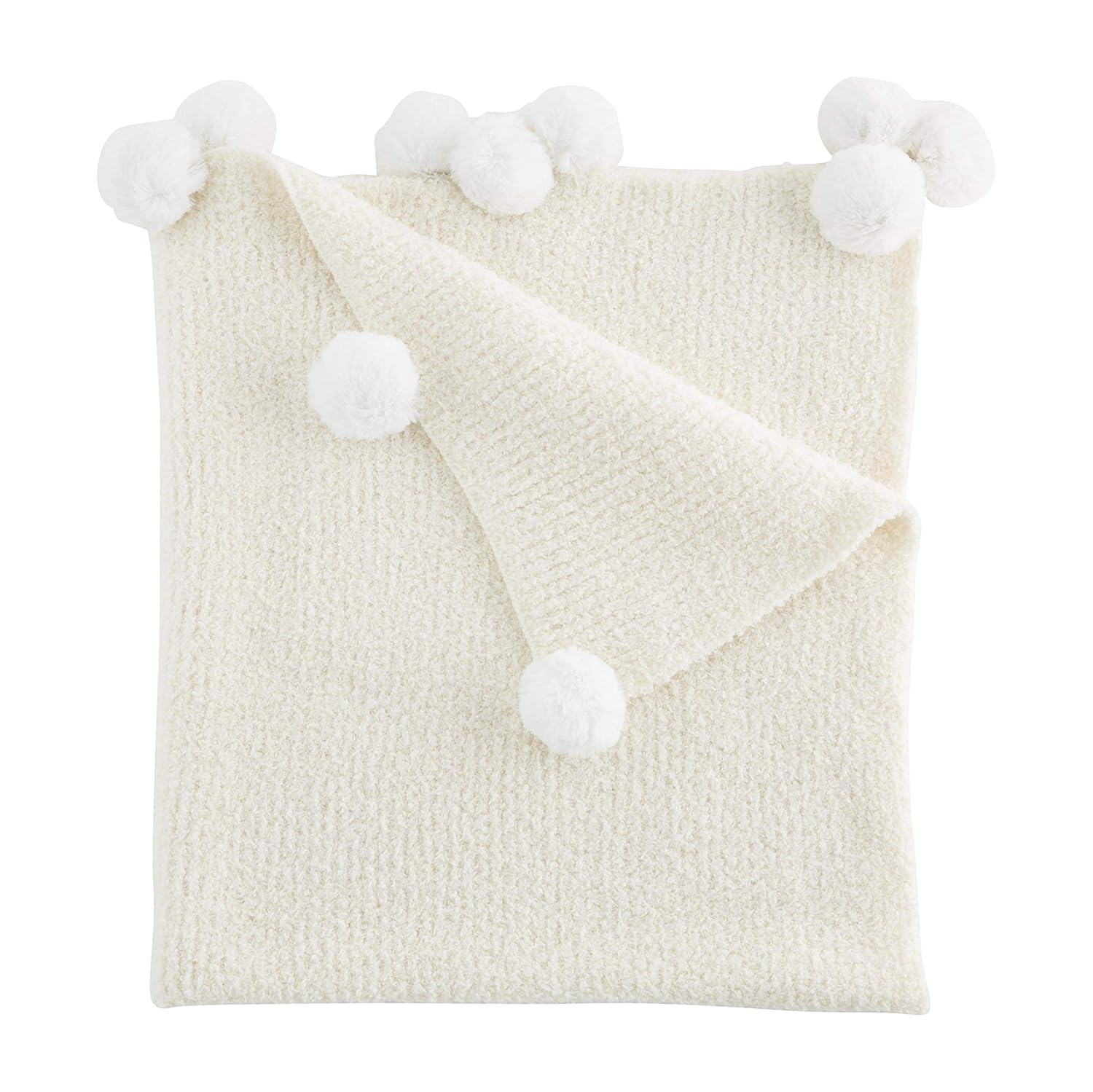 Ivory Chenille Blanket with Pom-Pom Trim 1