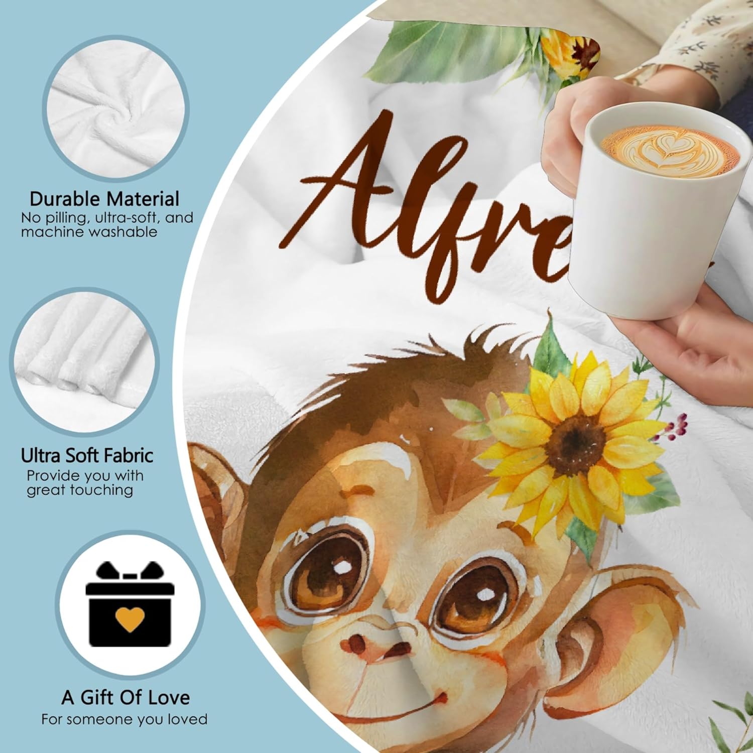 Aniruddha Personalized Monkey Baby Blanket with Name