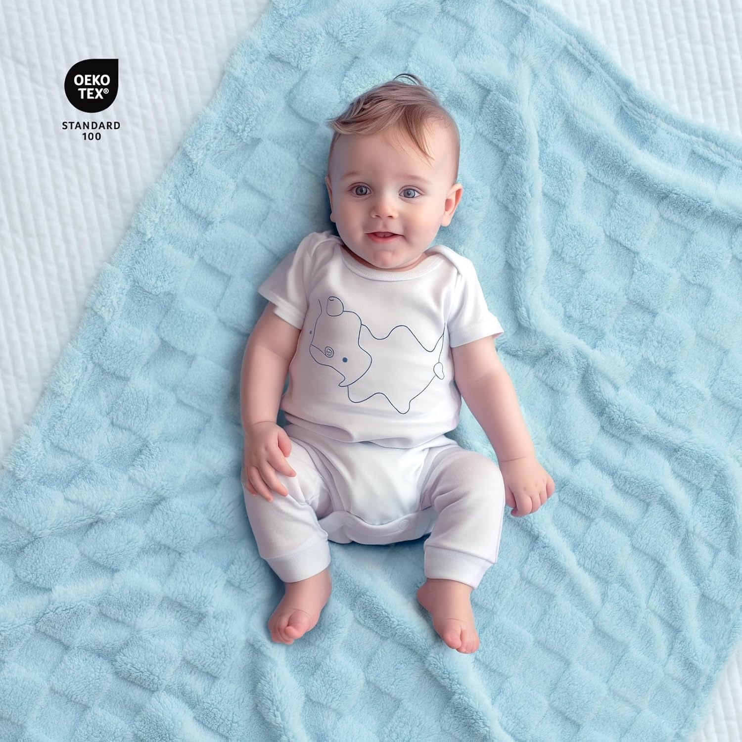 Checkered Double-Sided Fleece Baby Blanket - Blue 30x40 Inches