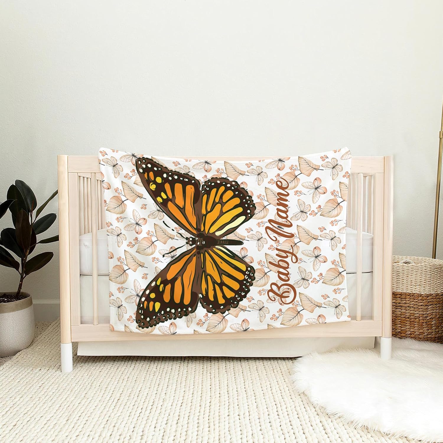 Personalized Monarch Butterfly Baby Blanket Cozy Fleece Throw for Newborns