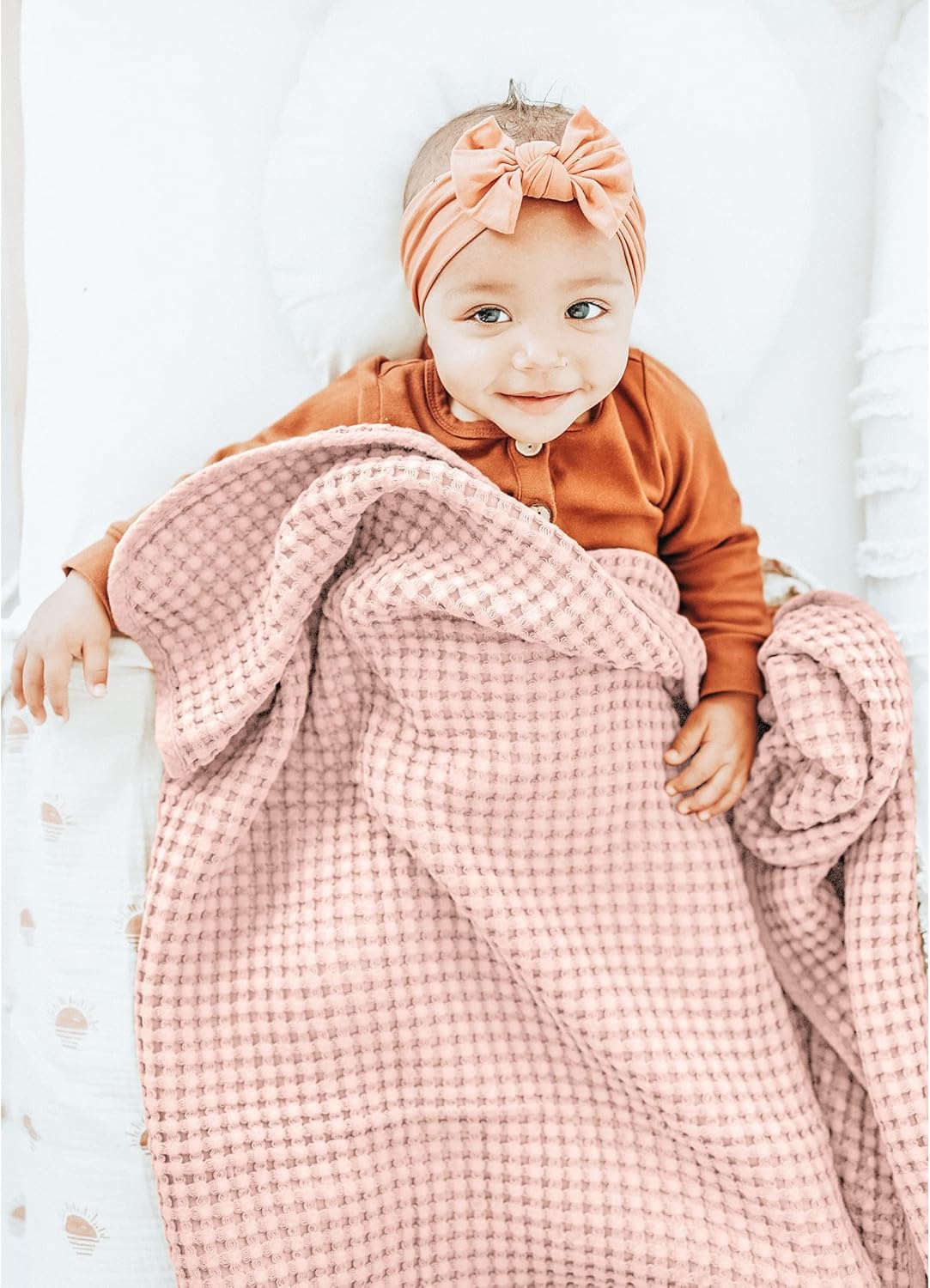 Konssy Waffle Baby Blanket - Soft Cozy Lightweight Ideal for Wrapping Pink
