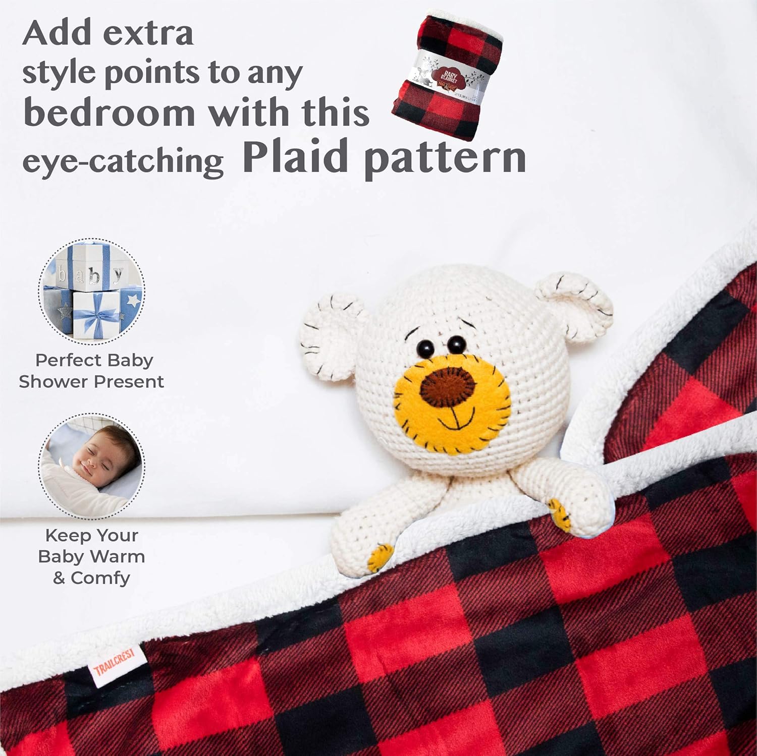TrailCrest Ultra Soft Sherpa Fleece Plaid Baby Blanket 1