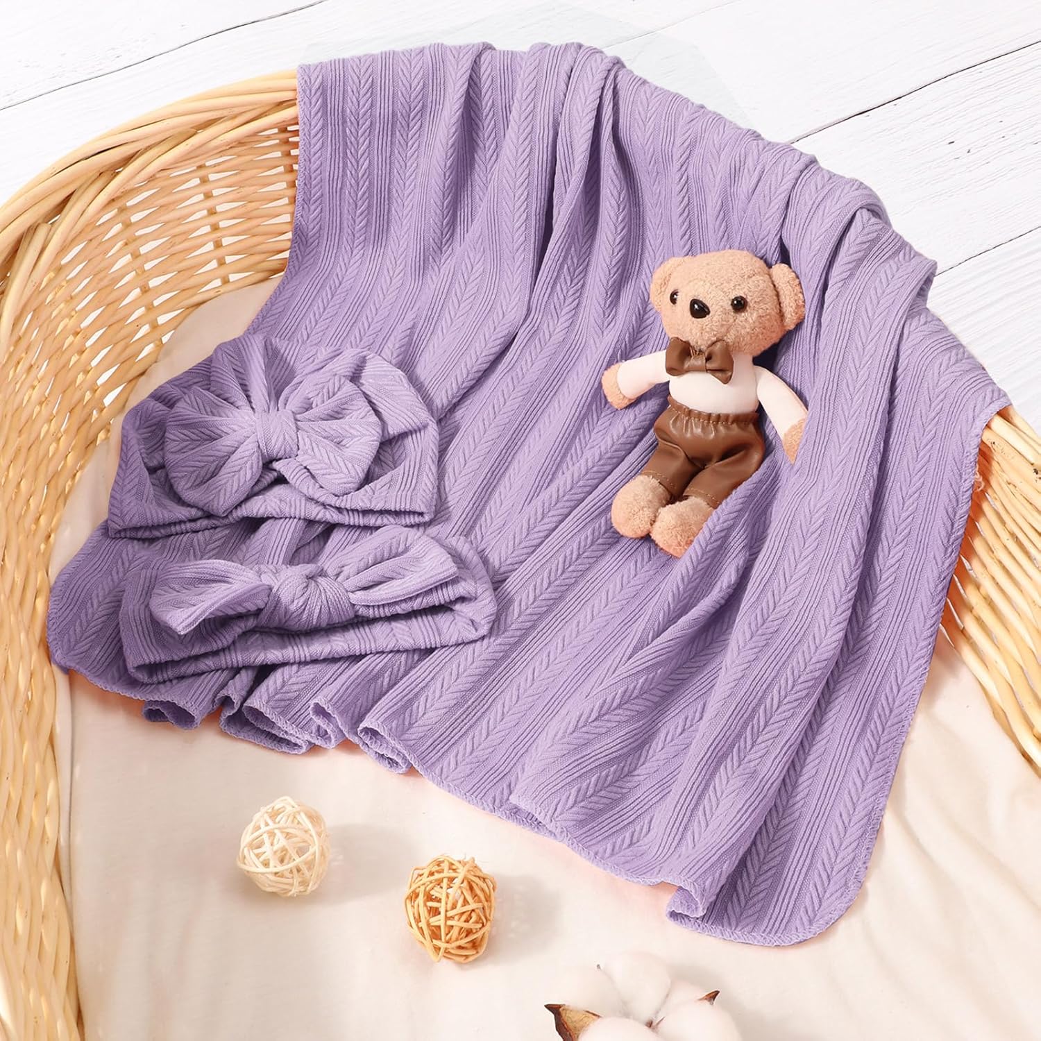 DRESHOW BQUBO Swaddle Blanket with Bow Hat and Headband