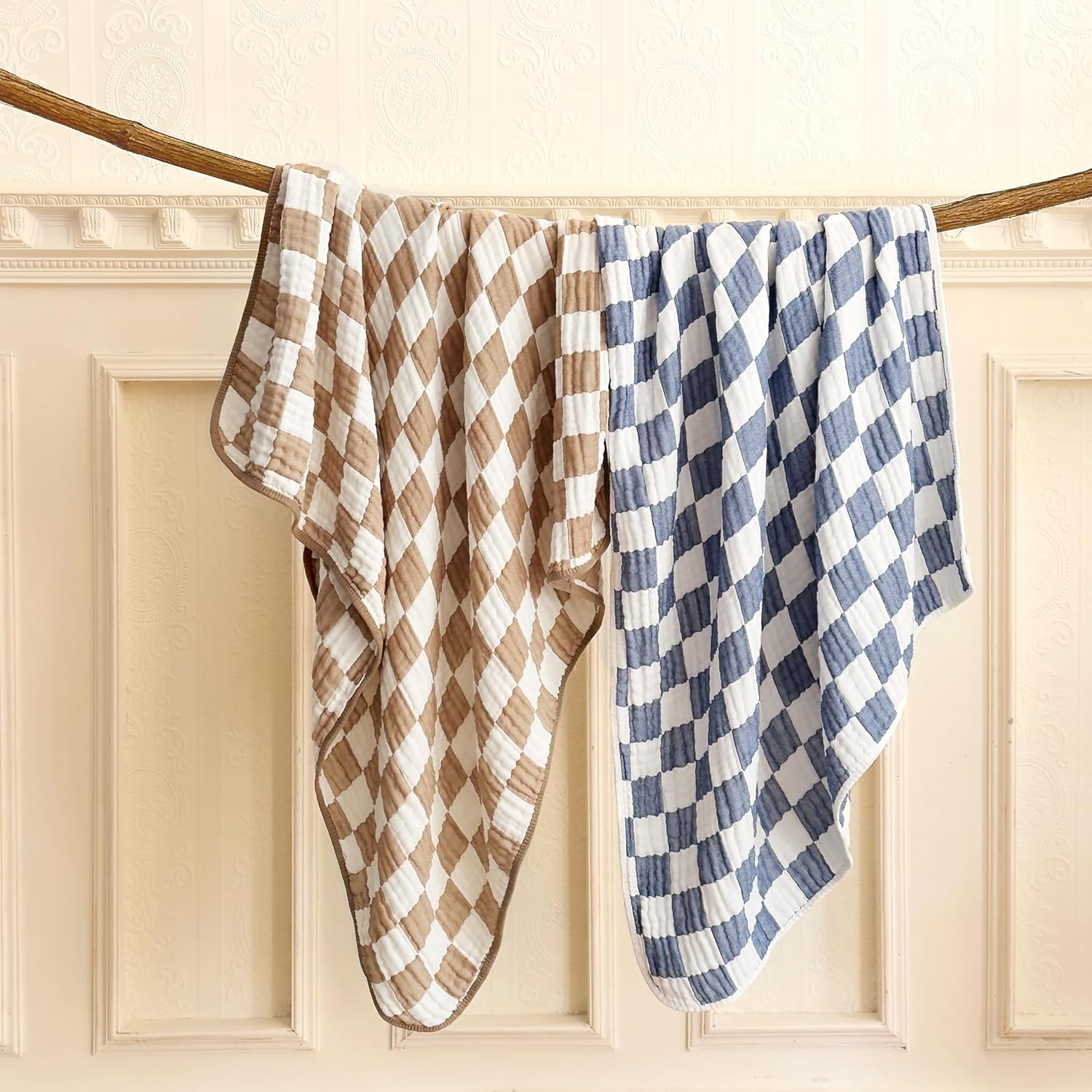 REPRECONF Ultra Soft Checkered Muslin Blanket Set of 2 for Baby