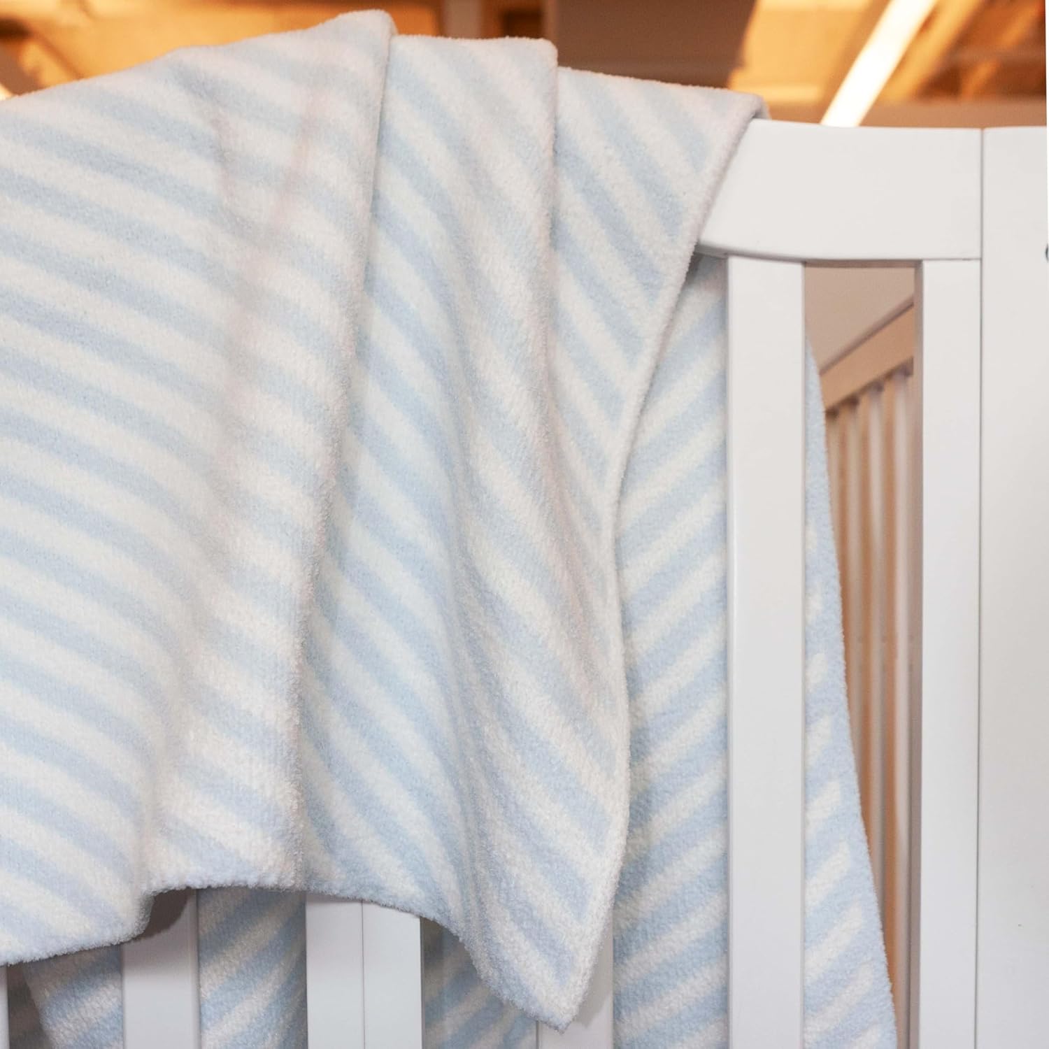 LITTLE CELEBRITY Chenille Baby Blanket - Soft Plush 40x30 Inches Blue Stripes