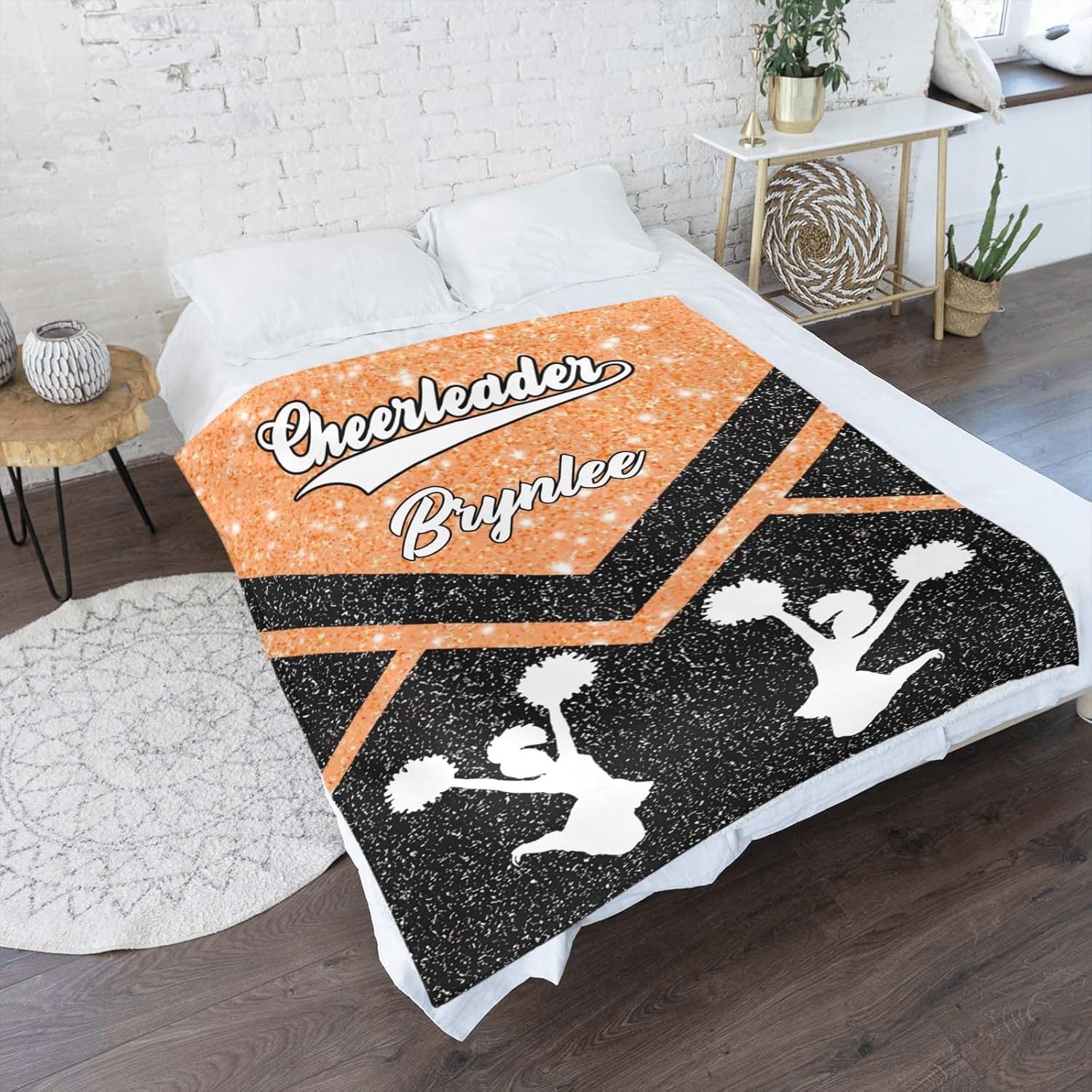 Custom Cheer Orange Baby Blanket with Name for Newborn