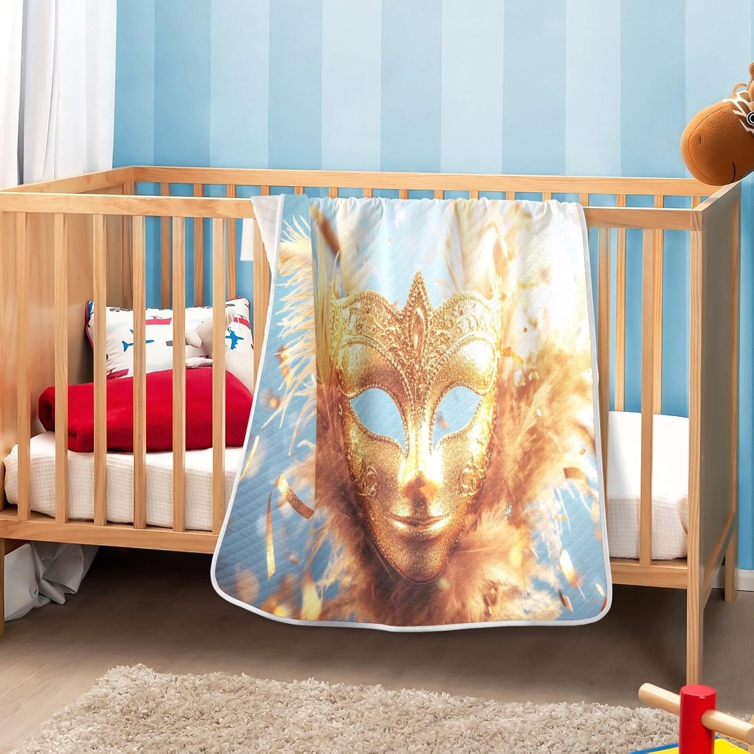 Burbuja Mardi Gras Gold Mask Baby Blanket for Boys Girls