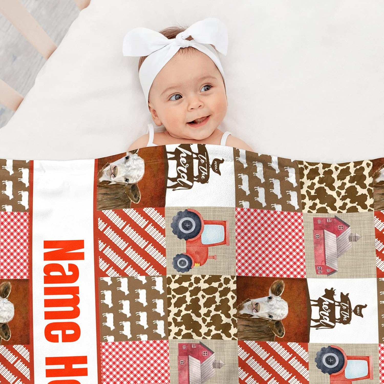 Personalized Red Tractor Minky Baby Blanket with Name