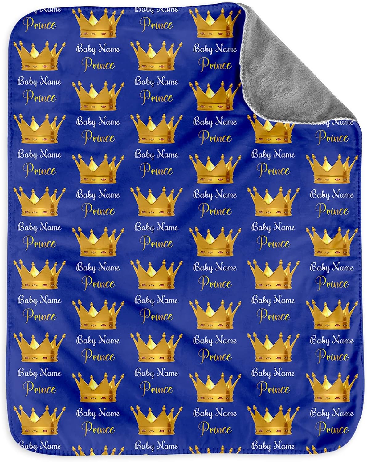 Custom Baby Prince Blanket with Name Royal Blue Minky Sherpa
