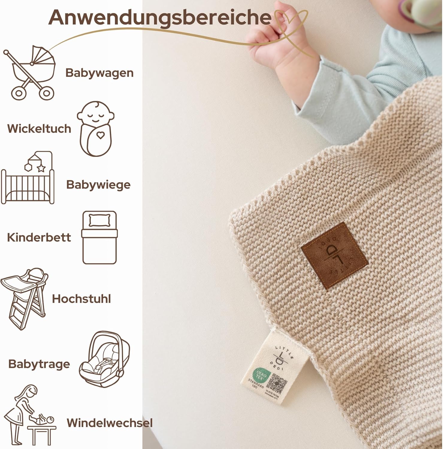 Little Dedi Soft Baby Knitted Blanket - 30x40 Neutral Stone