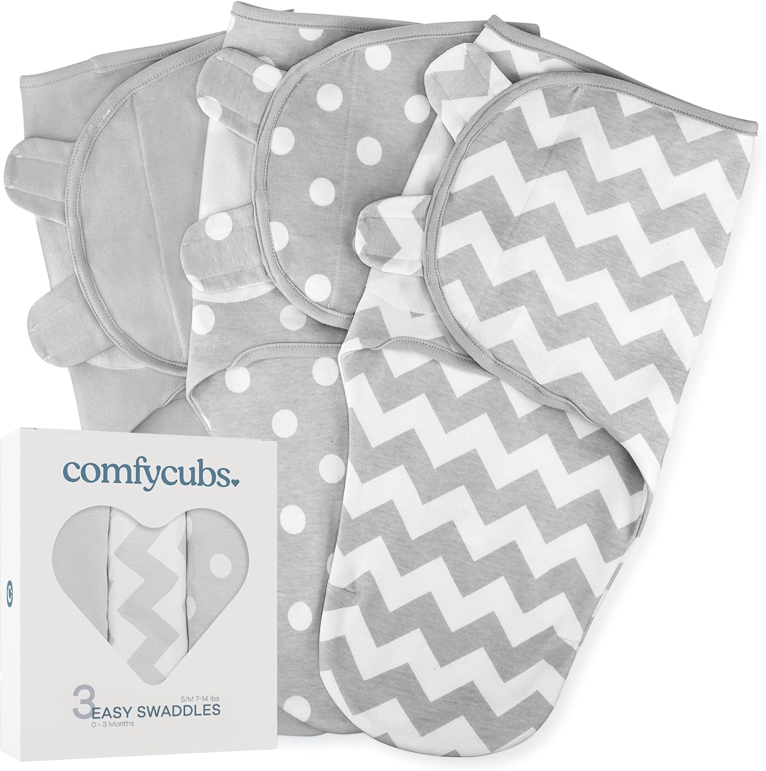 Comfy Cubs Swaddle Blanket 3 Pack - Grey