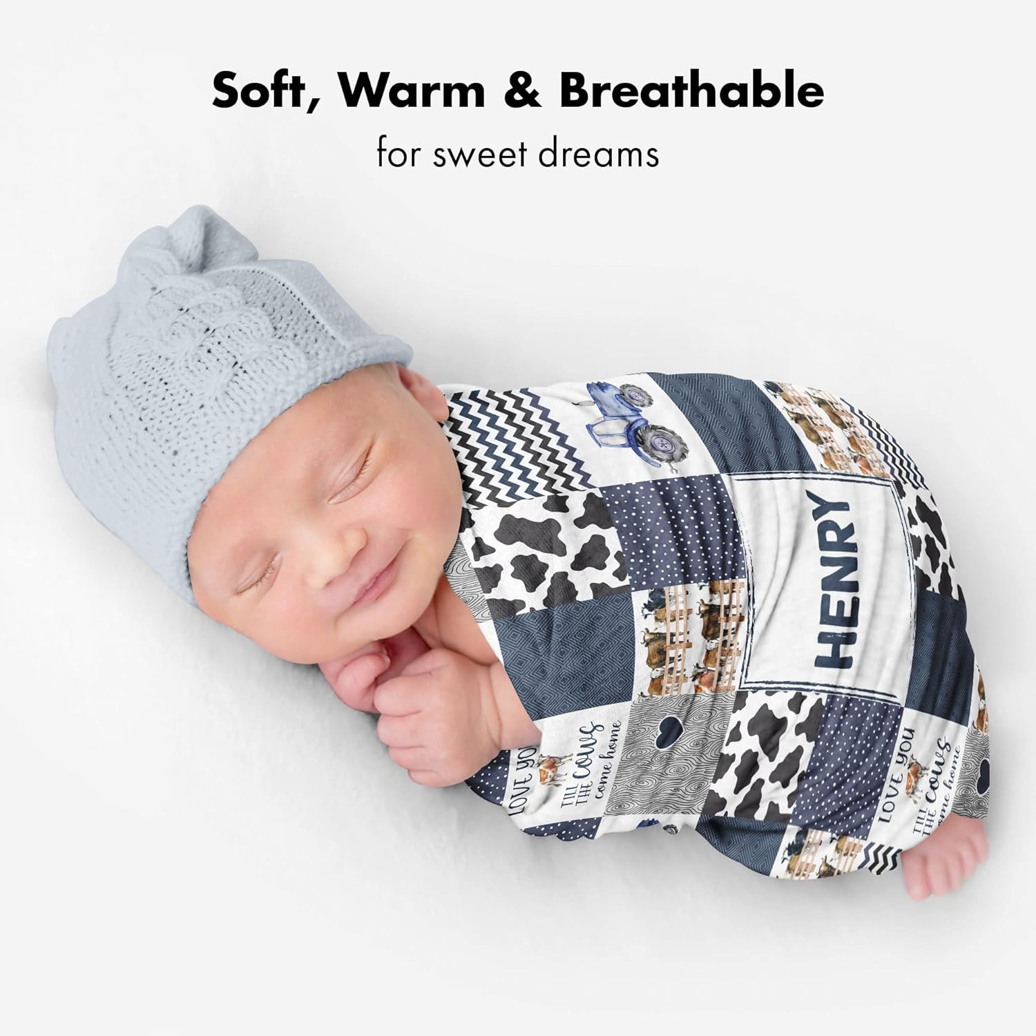 Personalized Cow Print Baby Blanket with Name