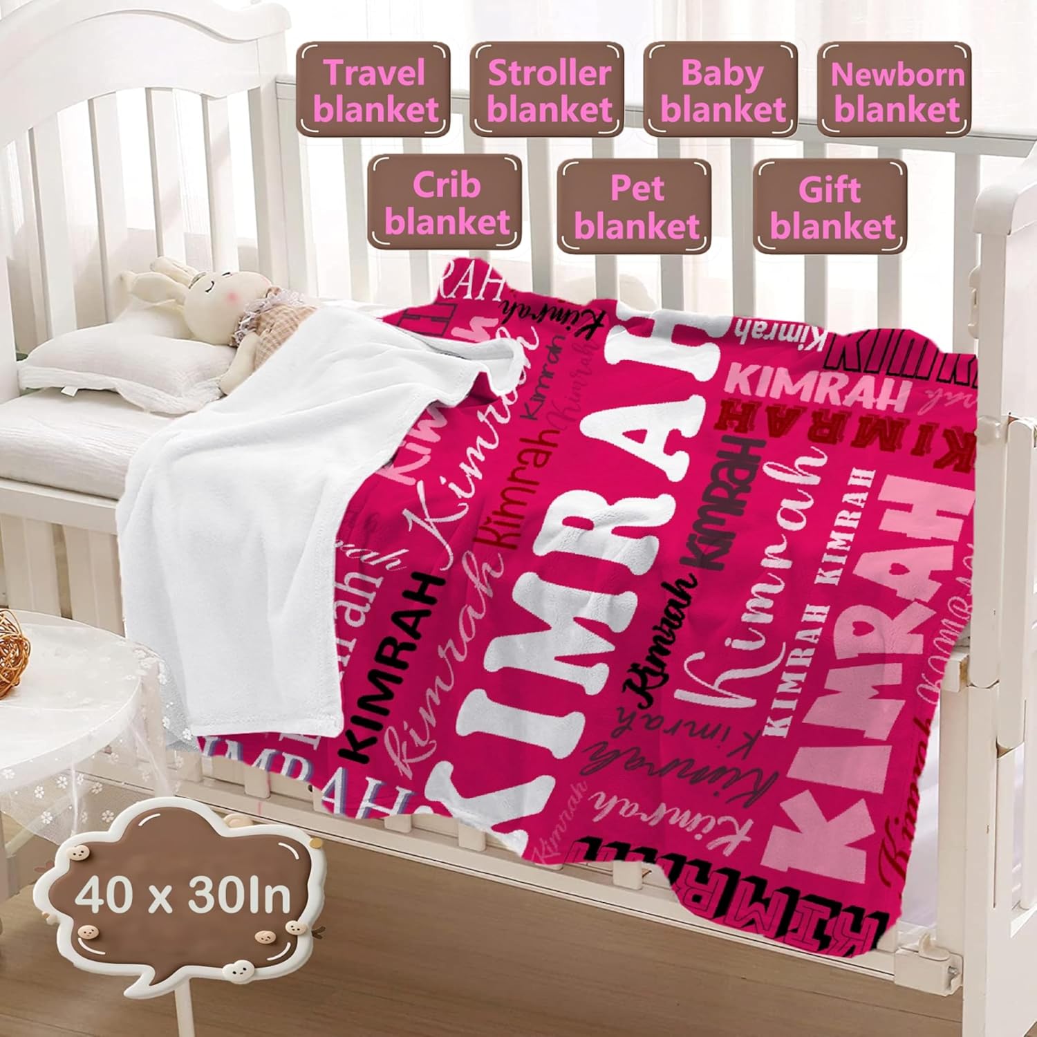 Personalized Pink Fleece Throw Blanket for Kids