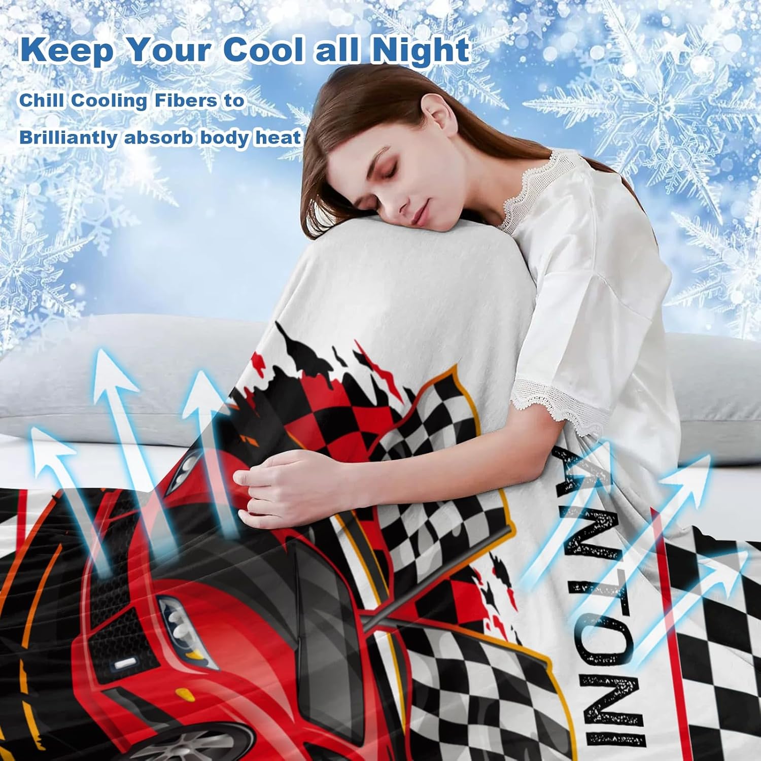 Deven Red Race Car Checkered Cooling Blanket for Toddler