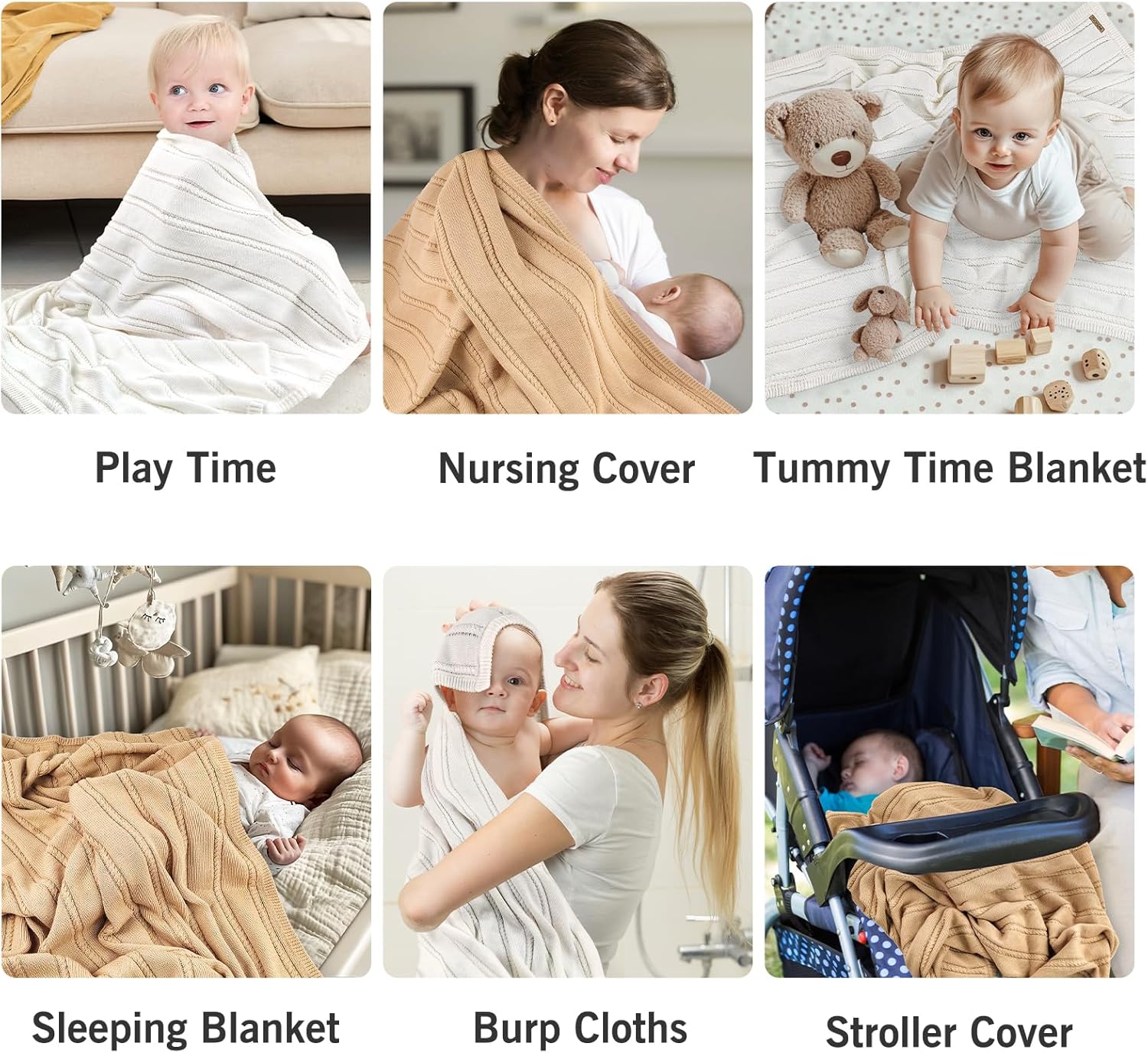 Baby Blanket Cable Knit Cotton Swaddle Neutral White Beige