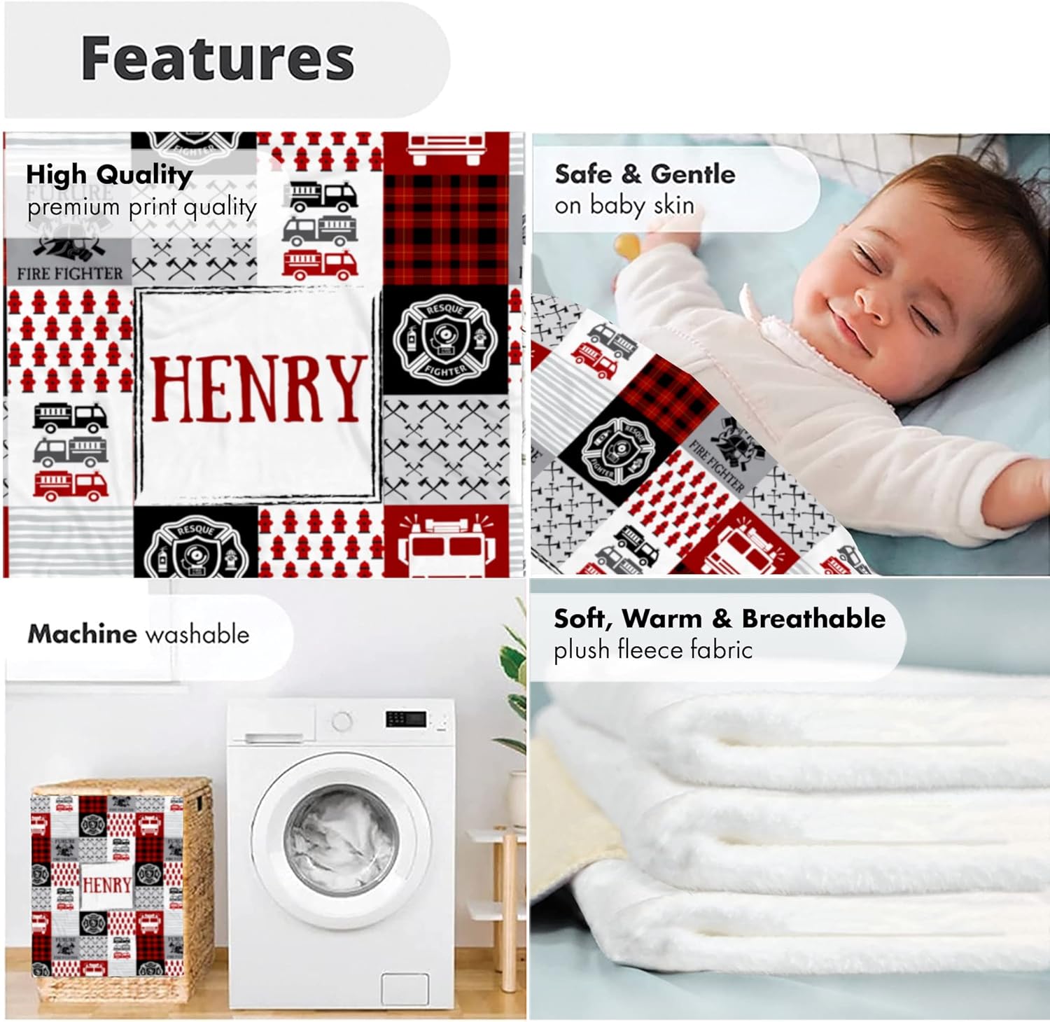 VibeCustom Personalized Firefighter Baby Blanket