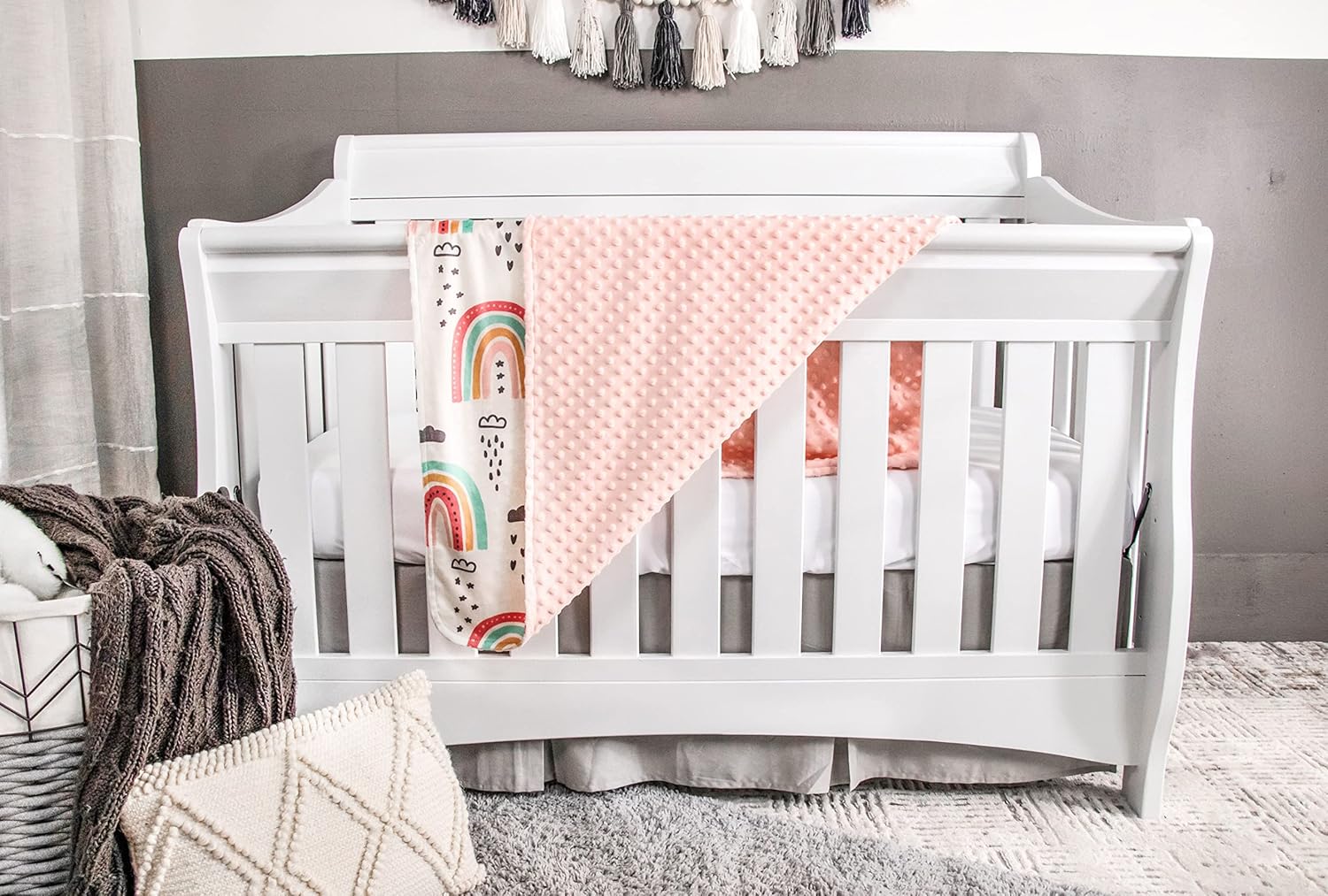 Top Tots Deluxe Minky Baby Blanket - Boho Rainbows 40 x 29 Inch Peach