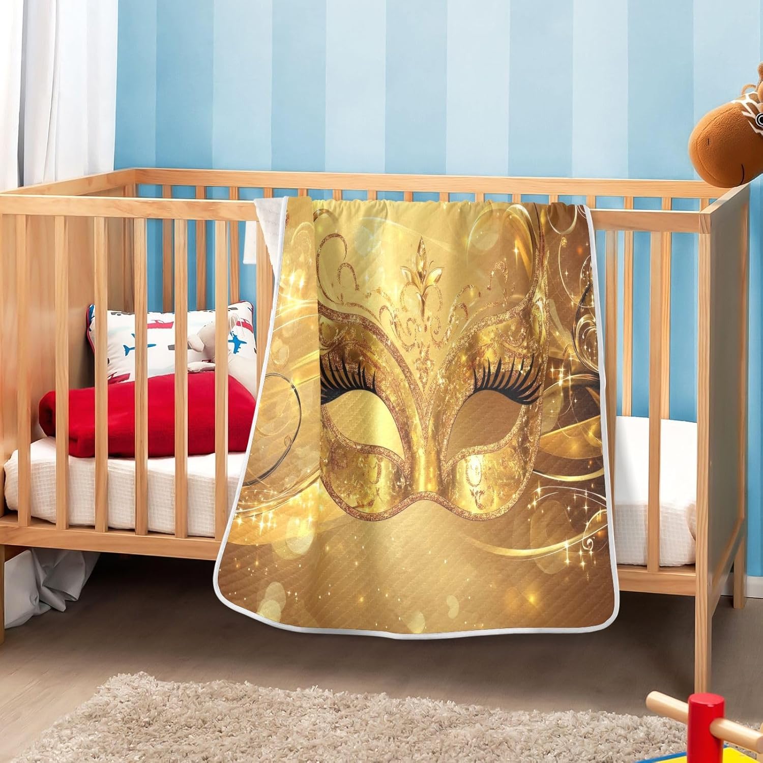 Burbuja Mardi Gras Gold Mask Baby Blanket 30x40