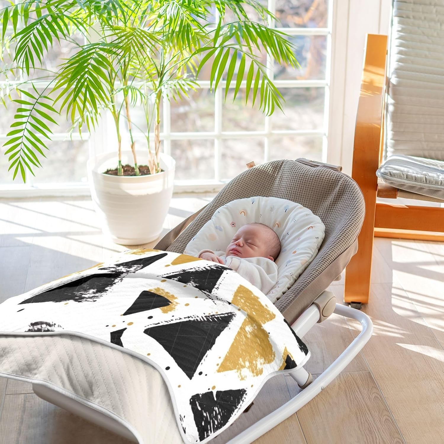 Wassud Black and Gold Triangles Baby Blanket 30x40in