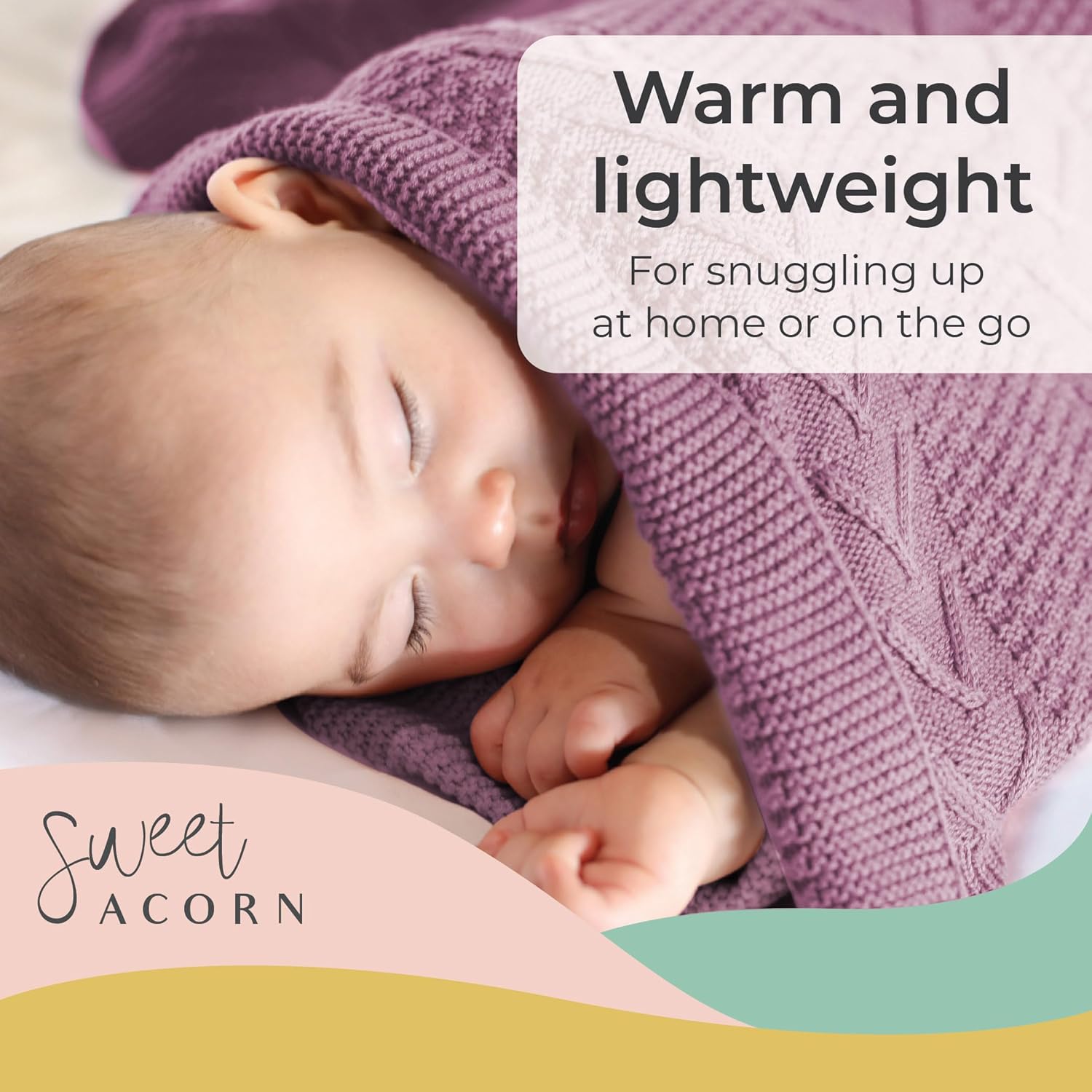 Sweet Acorn Lilac Purple Cable Knit Baby Blanket