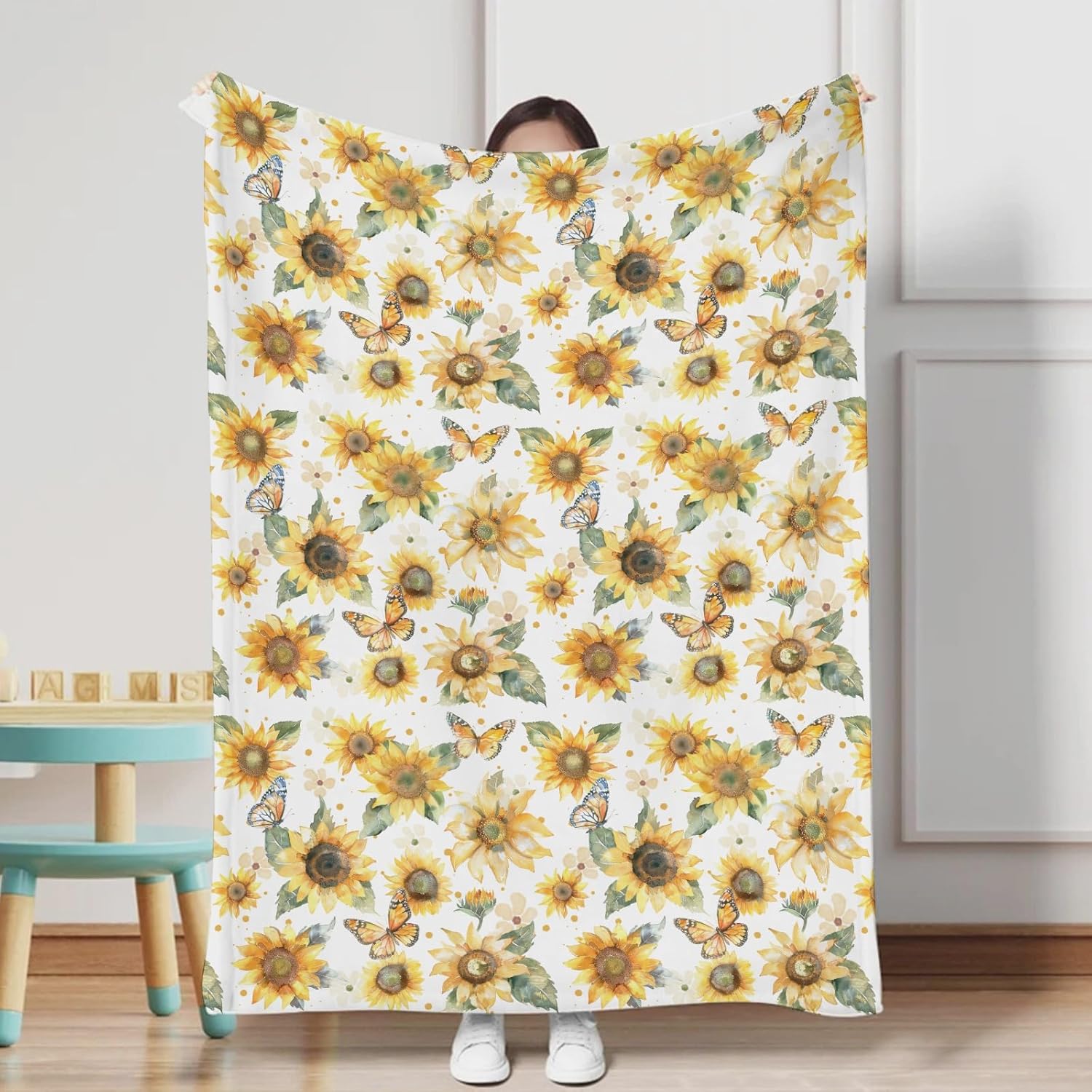 Yellow Sunflower Flannel Baby Blanket 60x80