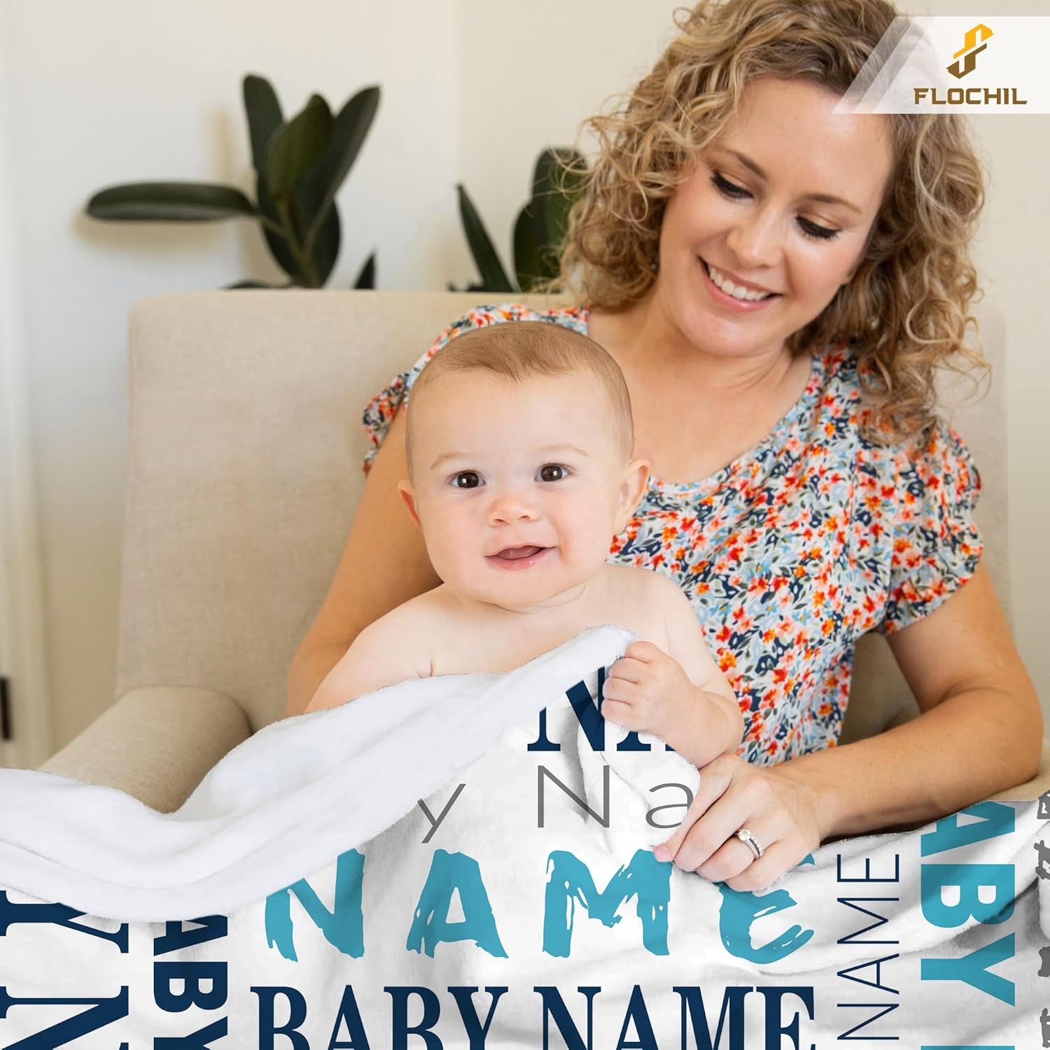 FLOCHIL Personalized Baby Blanket for Boys - Custom Name Monogram