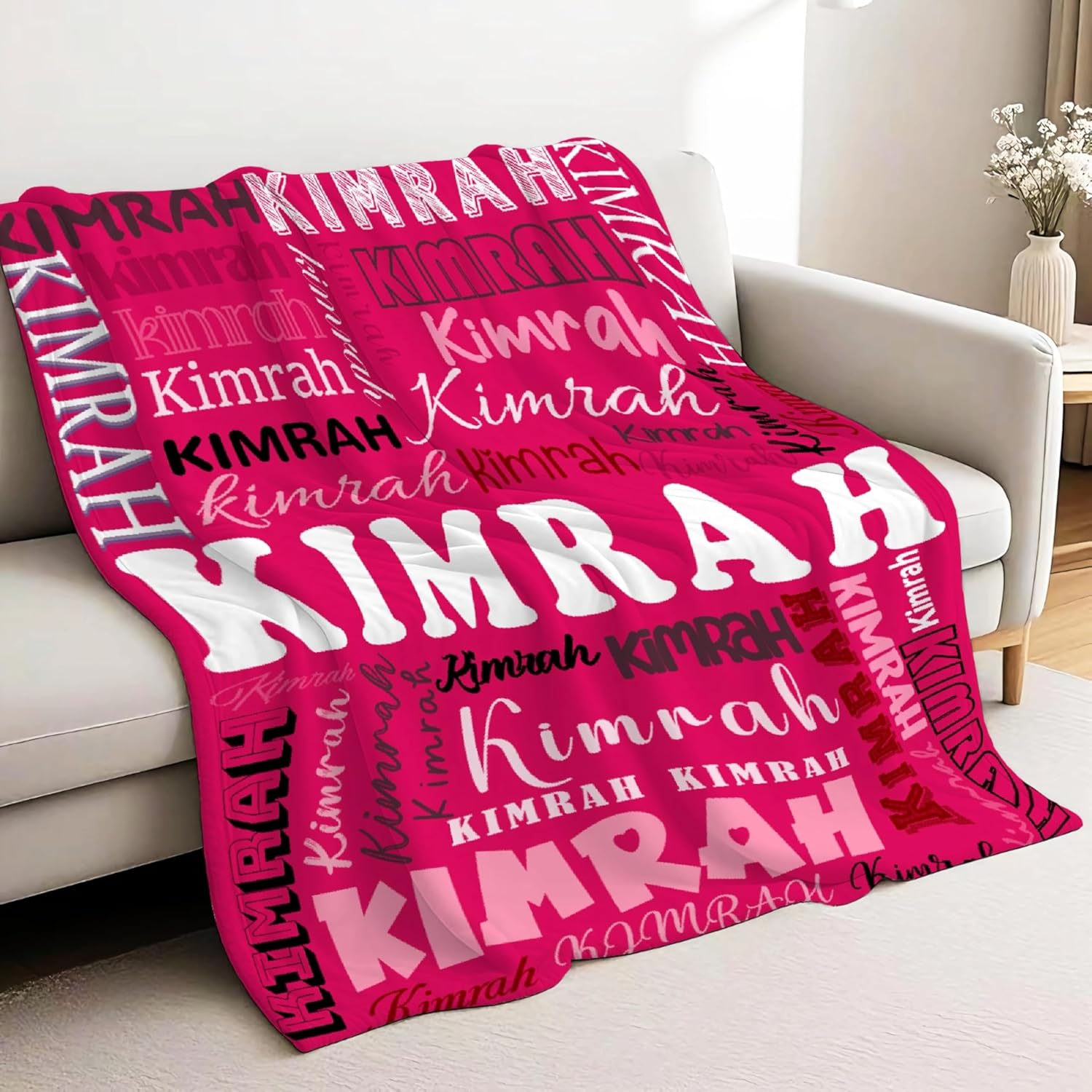 Personalized Pink Fleece Throw Blanket for Kids