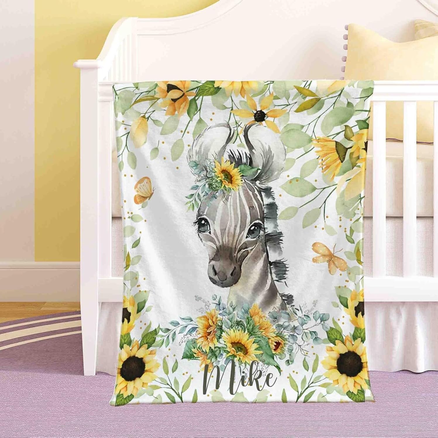 Customized Zebra Sunflower Baby Blanket with Name