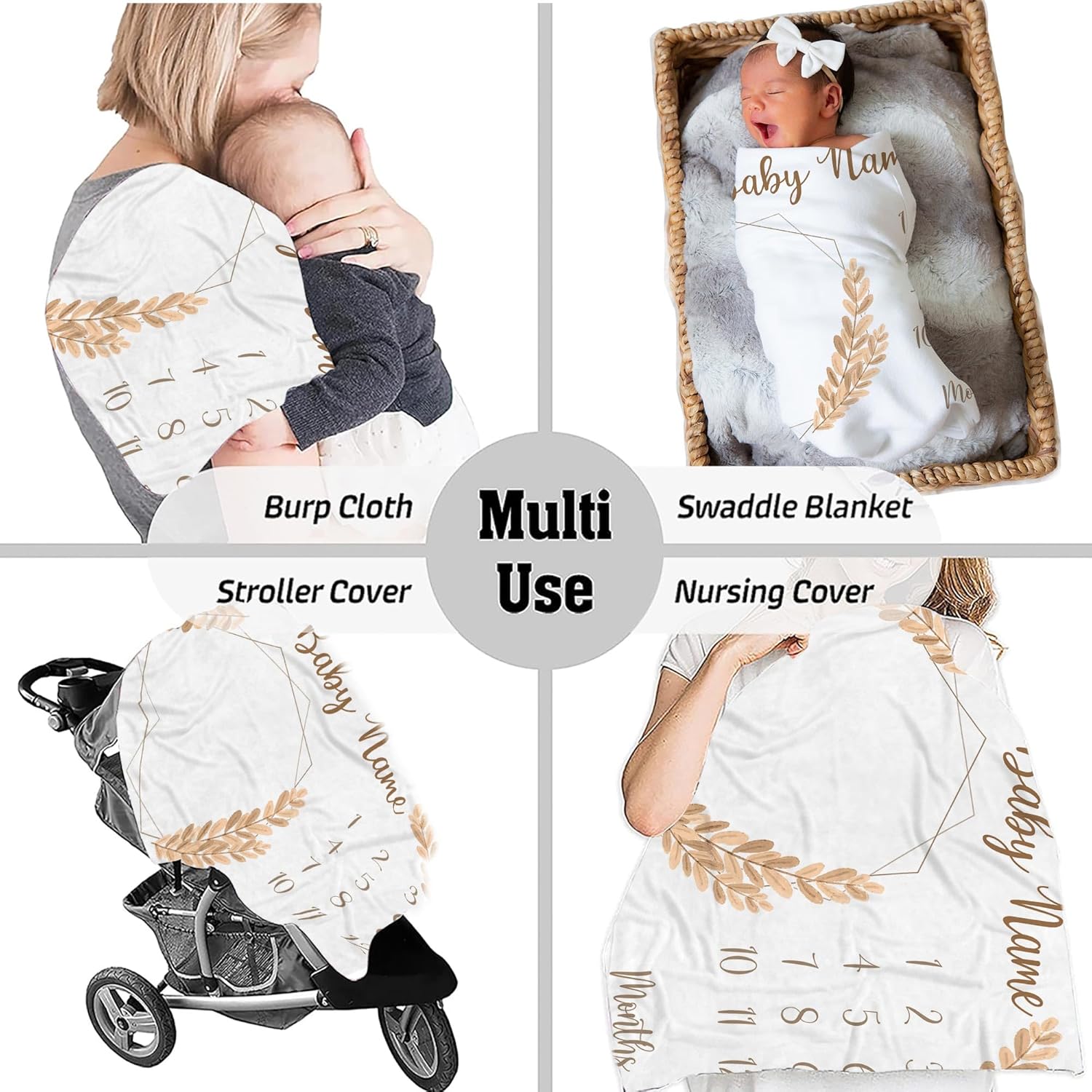Personalized Wheat Milestone Baby Blanket with Custom Name