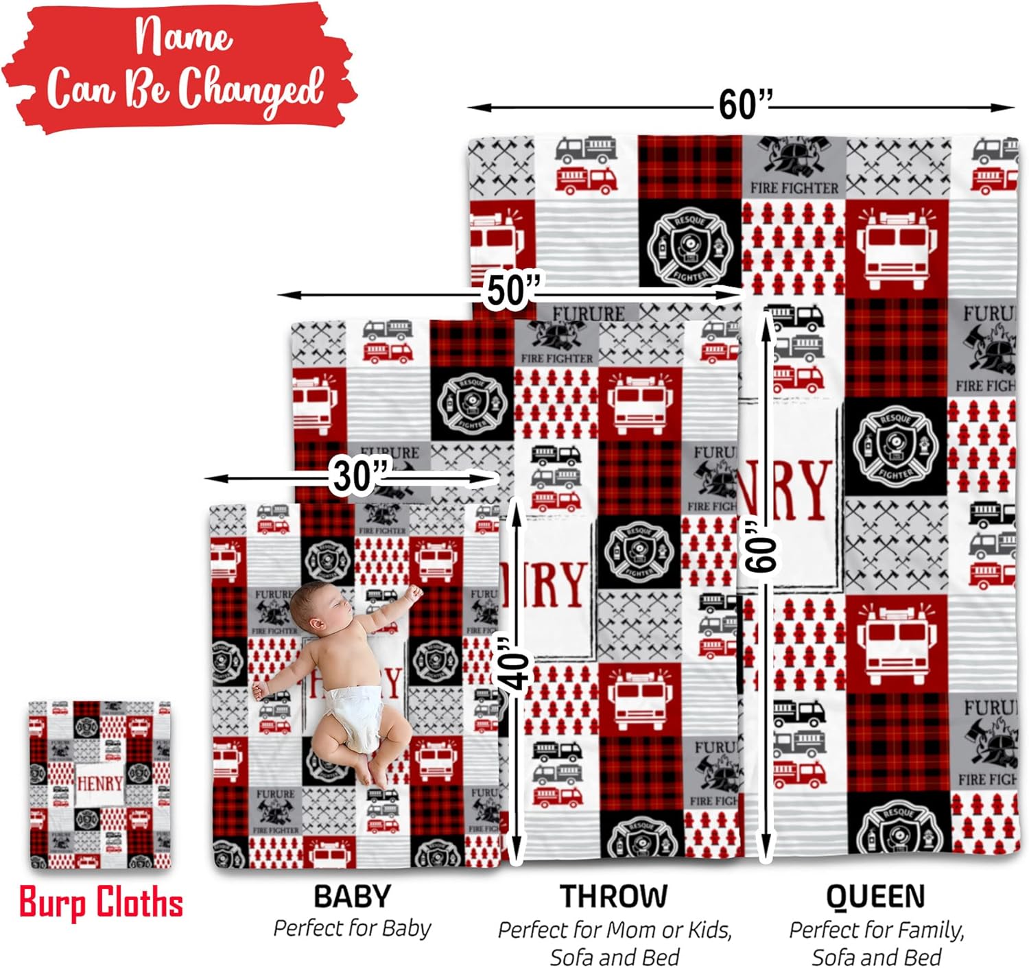 VibeCustom Personalized Firefighter Baby Blanket