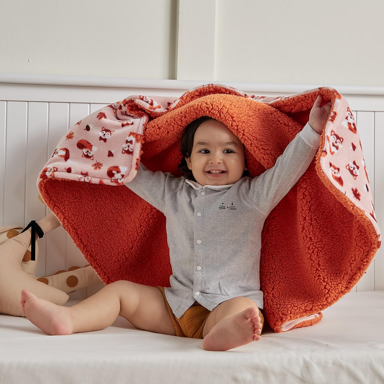 DaysU Plush Flannel Sherpa Baby Blanket with Fox Print 1