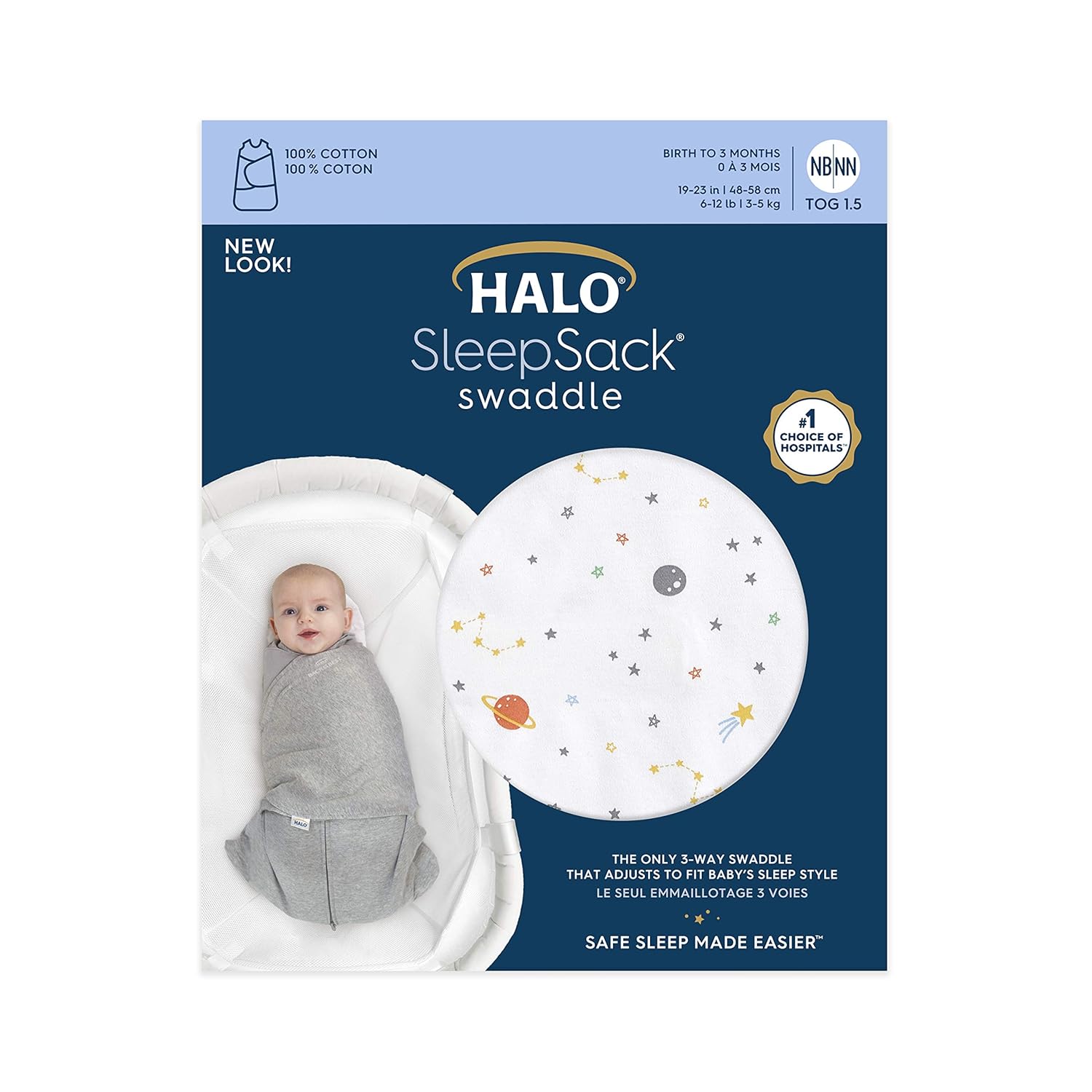 HALO 100 Cotton Swaddle Sleepsack for Newborns 0-3 Months