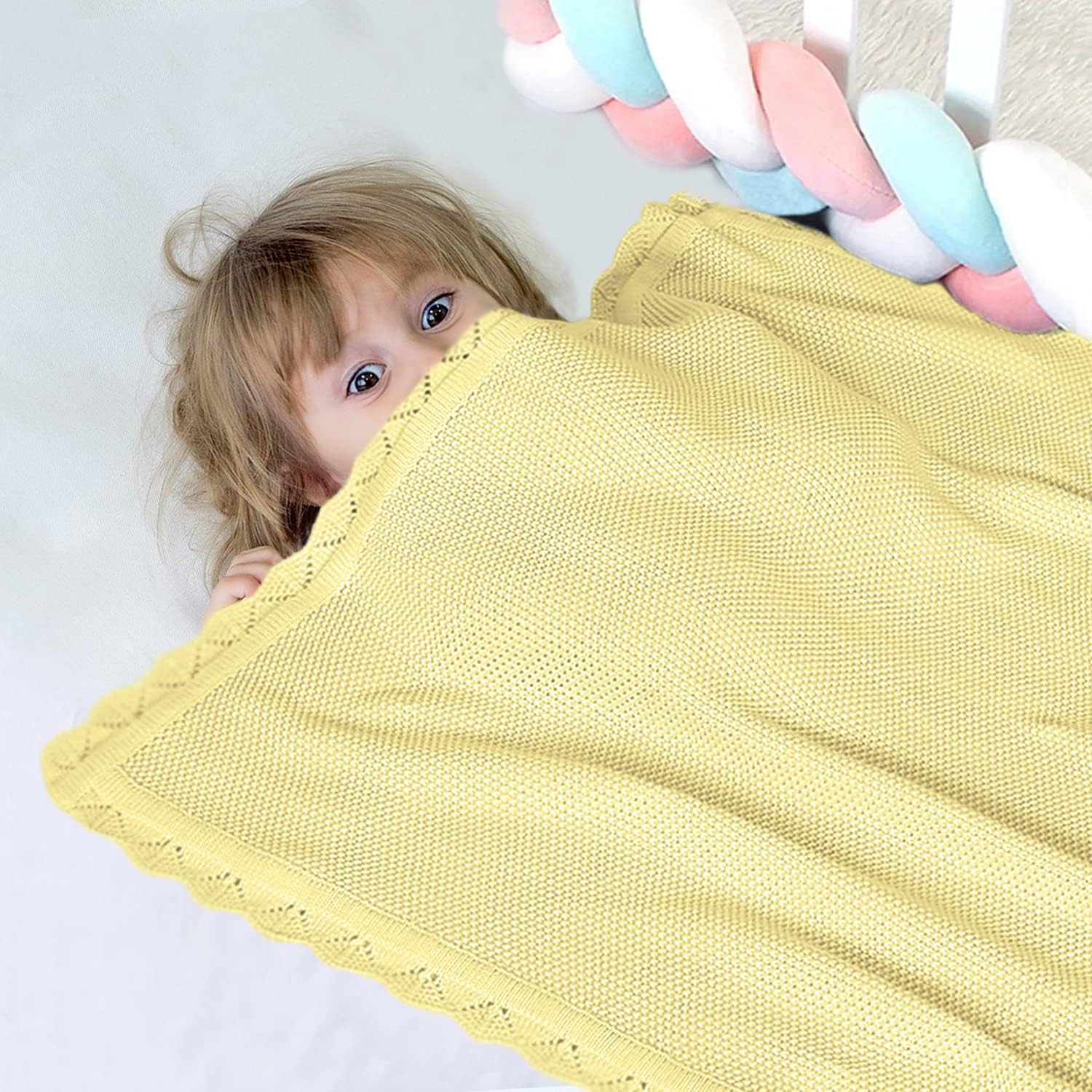 100 Cotton Baby Blanket Knit Soft Warm Lemon Yellow 30x40 Inches